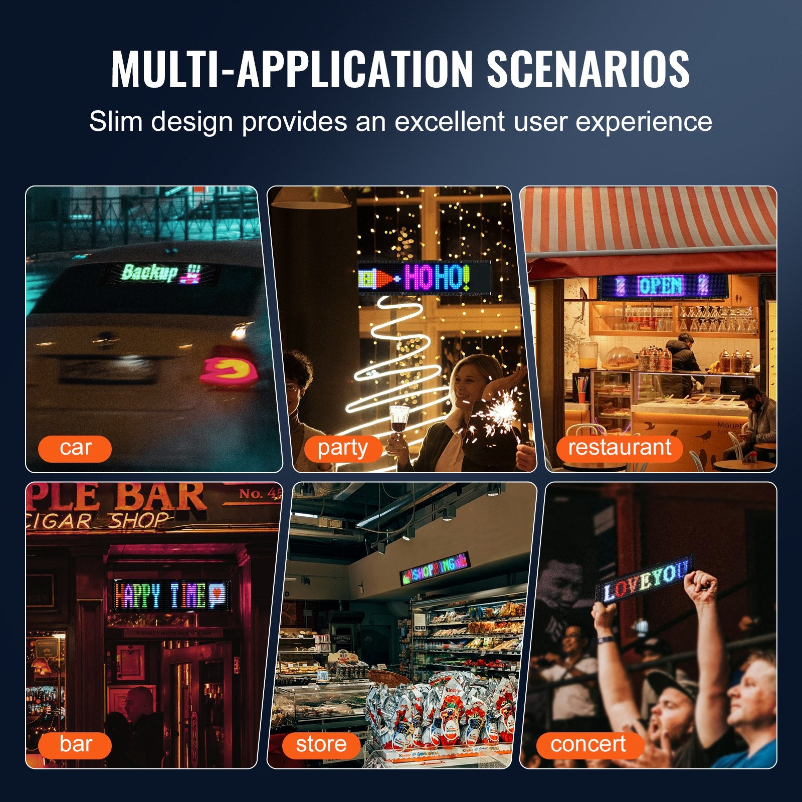 Programmable LED Scrolling Sign, Customizable Full Color Display Panel with Bluetooth Control for Retail, Advertising, Business & Car Use, 32.9"x8"