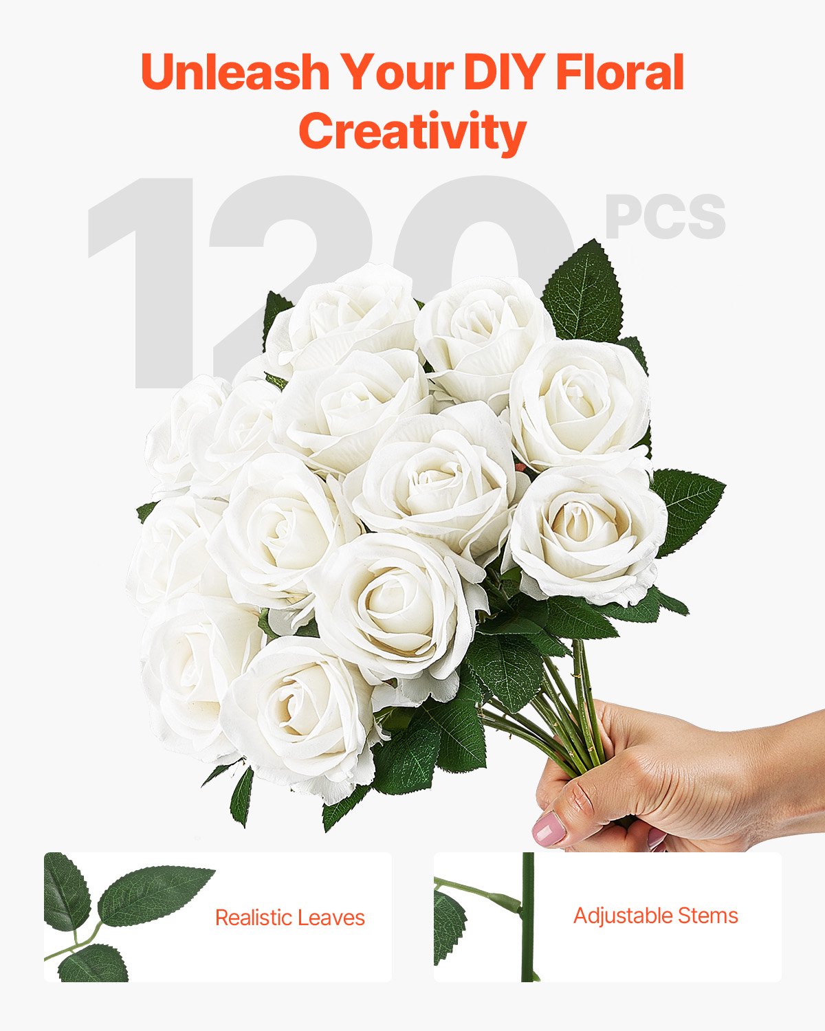 120 Pcs Realistic White Foam Roses - Ideal for Bridal Showers, DIY Wedding Bouquets, Home Centerpieces & Party Table Decor