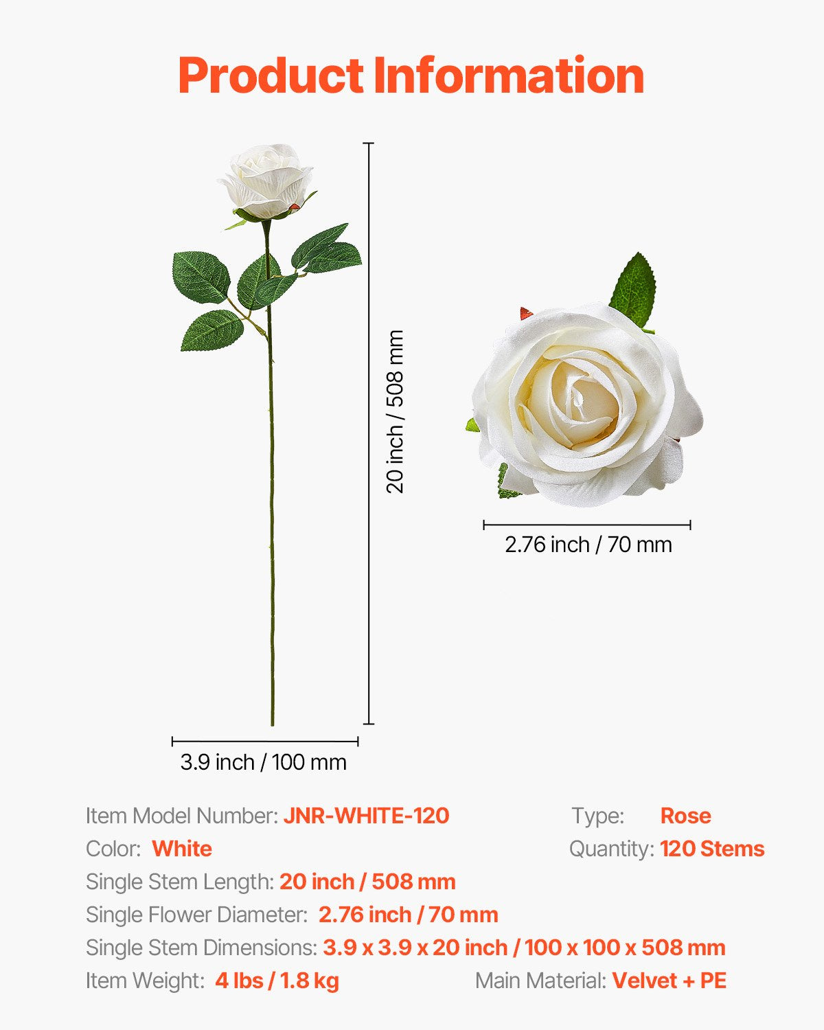 120 Pcs Realistic White Foam Roses - Ideal for Bridal Showers, DIY Wedding Bouquets, Home Centerpieces & Party Table Decor