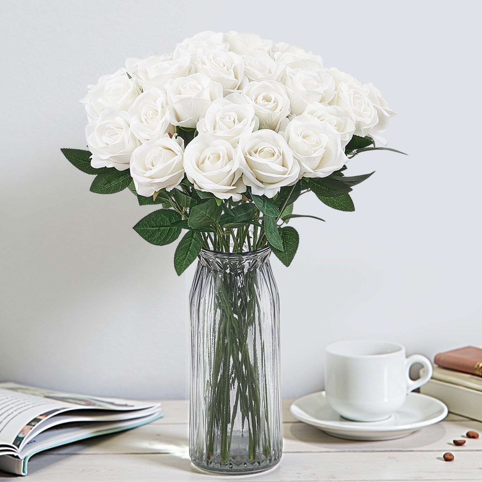 120 Pcs Realistic White Foam Roses - Ideal for Bridal Showers, DIY Wedding Bouquets, Home Centerpieces & Party Table Decor