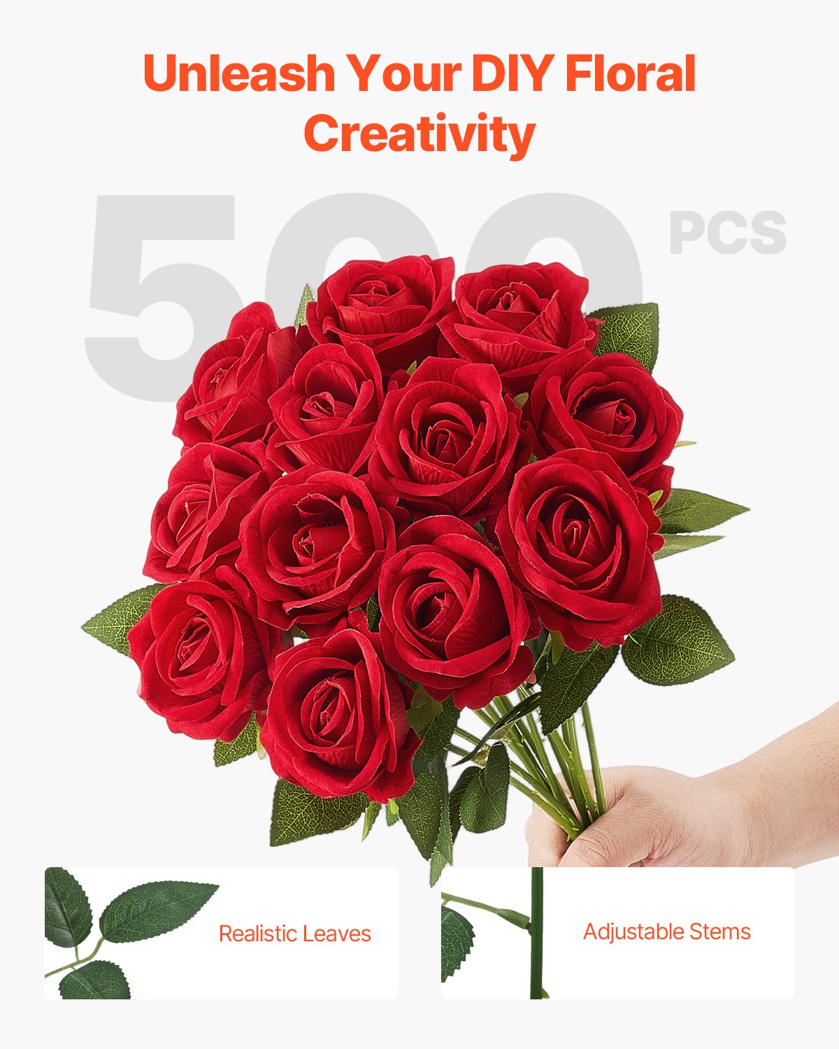 500 Realistic Red Foam Roses - Bulk Faux Flowers for DIY Wedding Bouquets, Home Centerpieces, Party Decor, Bridal Shower Arrangements