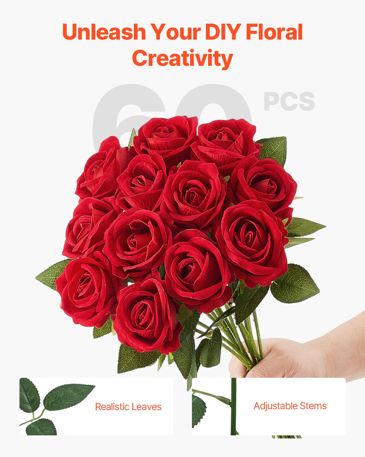 Luxurious 60 Pc Realistic Red Foam Roses - Ideal for DIY Wedding Bouquets, Bridal Showers, Home Centerpieces & Party Decor