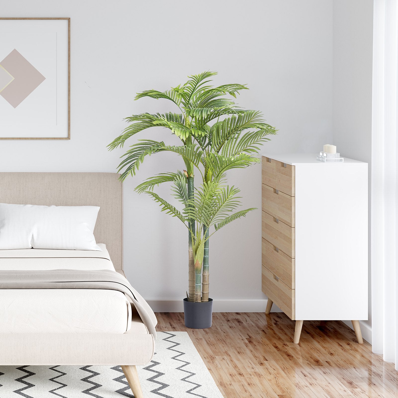 6.5 FT Tall Artificial Gold Cane Palm Tree - Lifelike Green Faux Plant with PE Material, Anti-Tip Protection, and Easy Maintenance for Home, Office, Warehouse, Indoor & Outdoor Decor