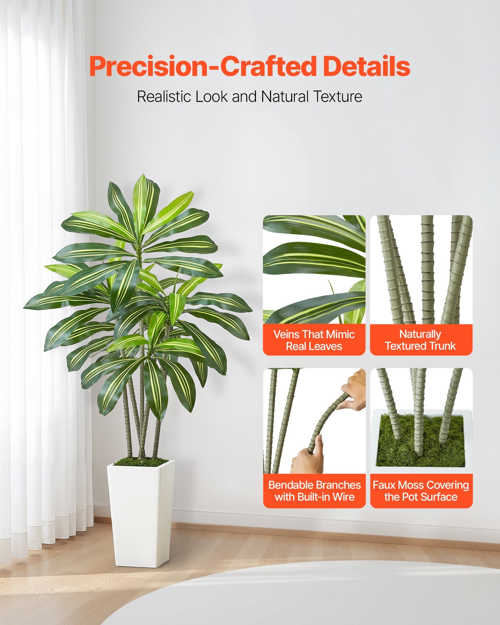 5 ft Artificial Dracaena Tree with Elegant White Planter - Perfect Faux Palm for Home, Office, Indoor & Outdoor Decor, Easy Setup
