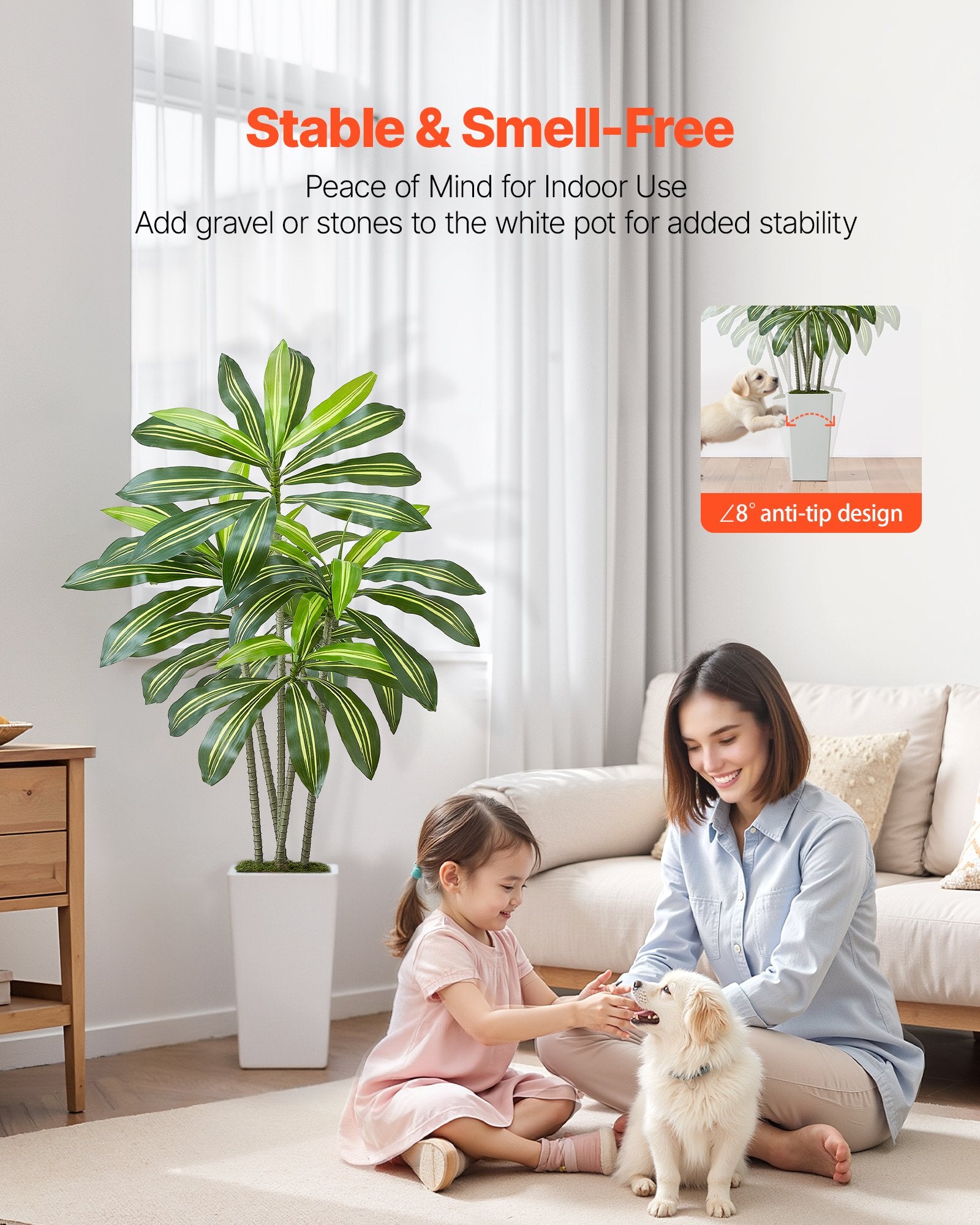 5 ft Artificial Dracaena Tree with Elegant White Planter - Perfect Faux Palm for Home, Office, Indoor & Outdoor Decor, Easy Setup