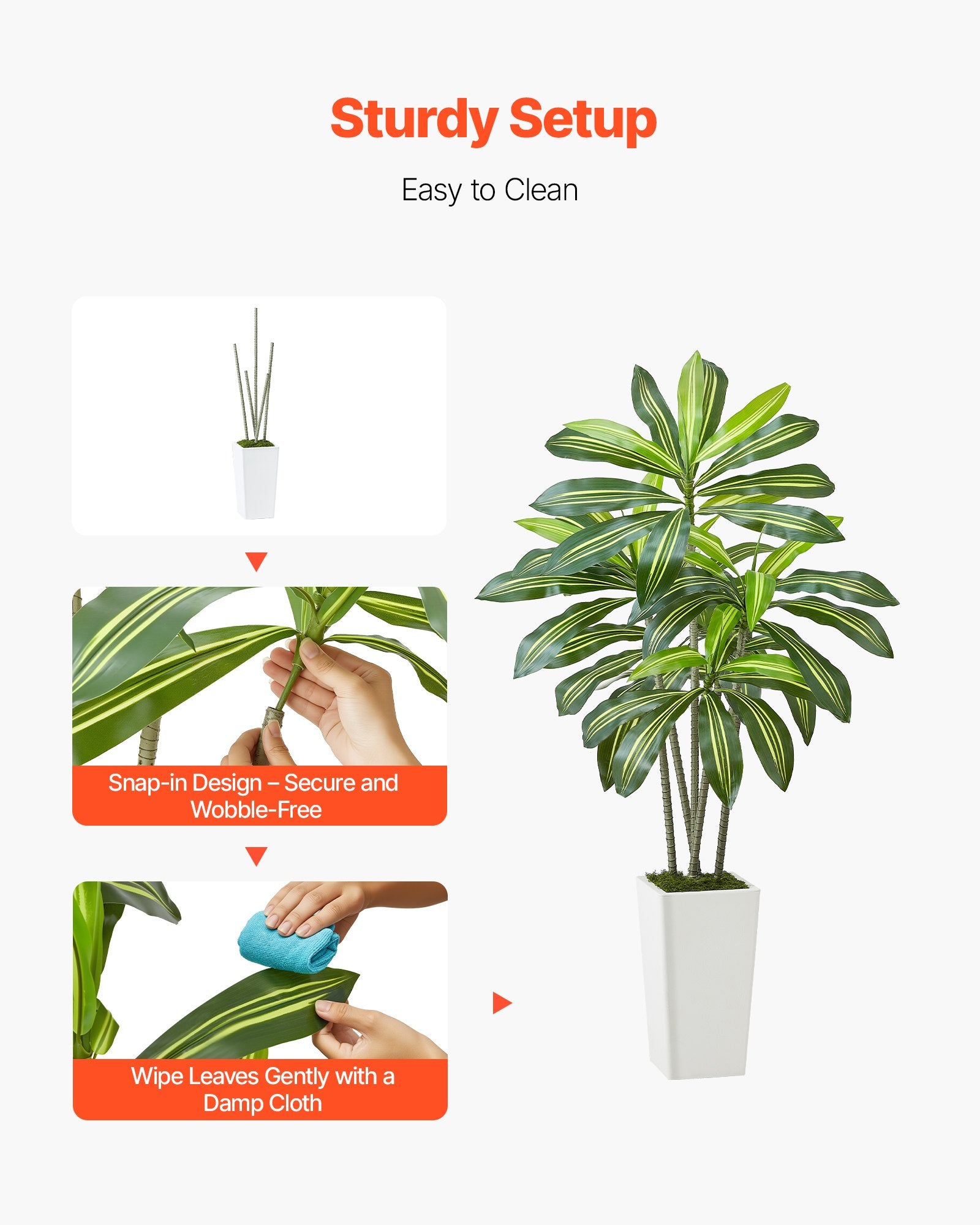 5 ft Artificial Dracaena Tree with Elegant White Planter - Perfect Faux Palm for Home, Office, Indoor & Outdoor Decor, Easy Setup