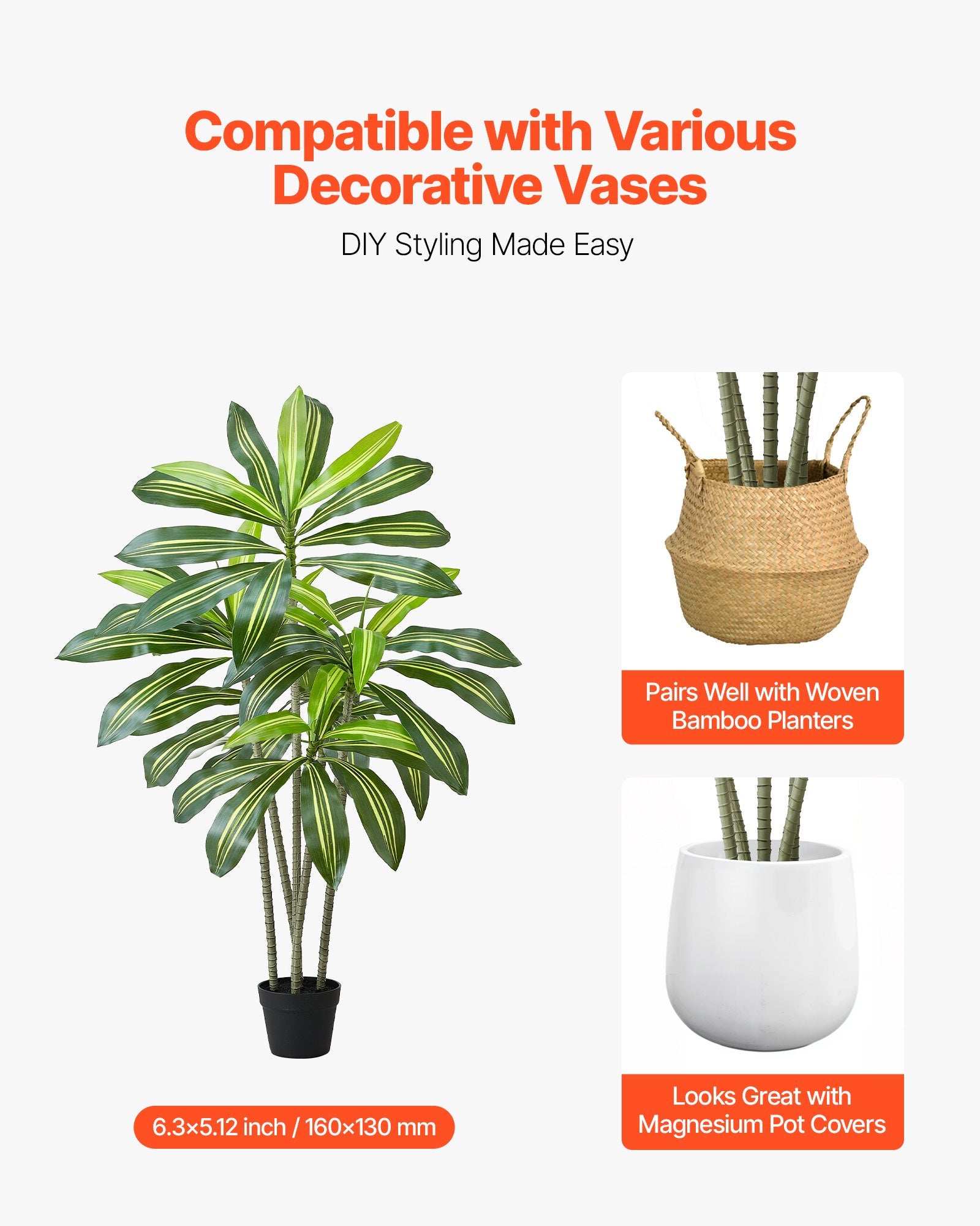 5 ft Artificial Dracaena Tree with Elegant White Planter - Perfect Faux Palm for Home, Office, Indoor & Outdoor Decor, Easy Setup