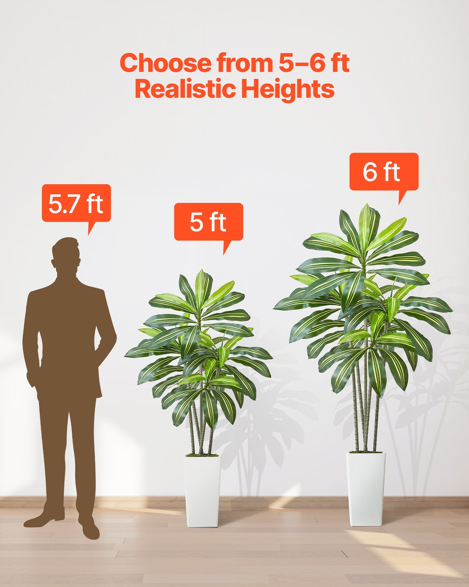 5 ft Artificial Dracaena Tree with Elegant White Planter - Perfect Faux Palm for Home, Office, Indoor & Outdoor Decor, Easy Setup