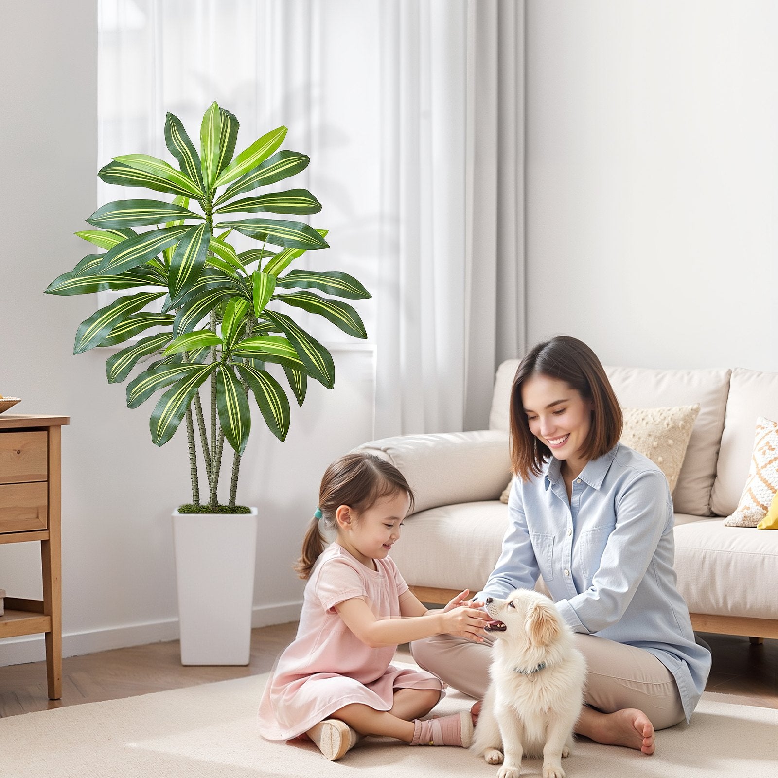 5 ft Artificial Dracaena Tree with Elegant White Planter - Perfect Faux Palm for Home, Office, Indoor & Outdoor Decor, Easy Setup
