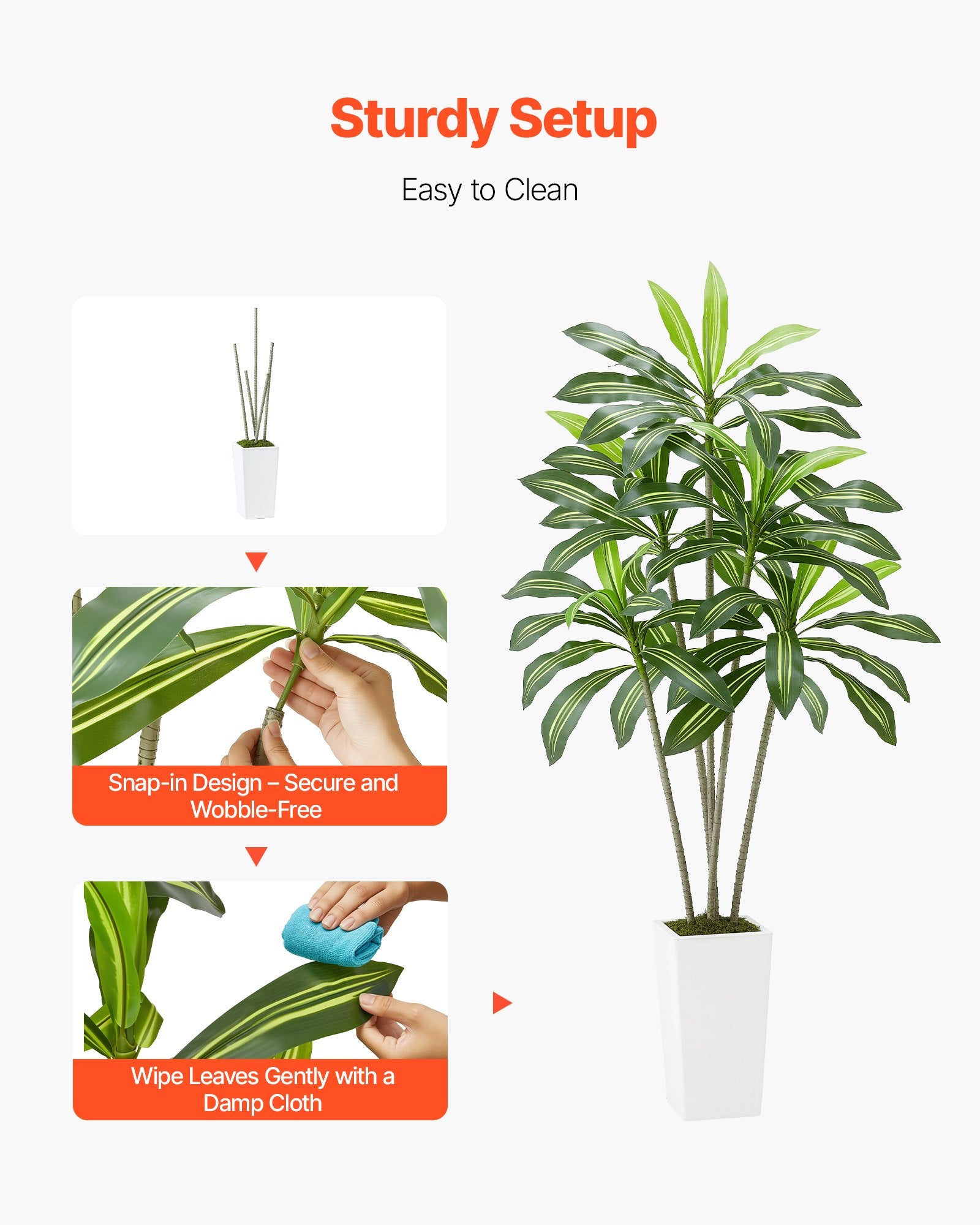 6ft Artificial Dracaena Tree with White Planter - Realistic Faux Palm for Indoor Outdoor Decor, Home Office, Housewarming Gift