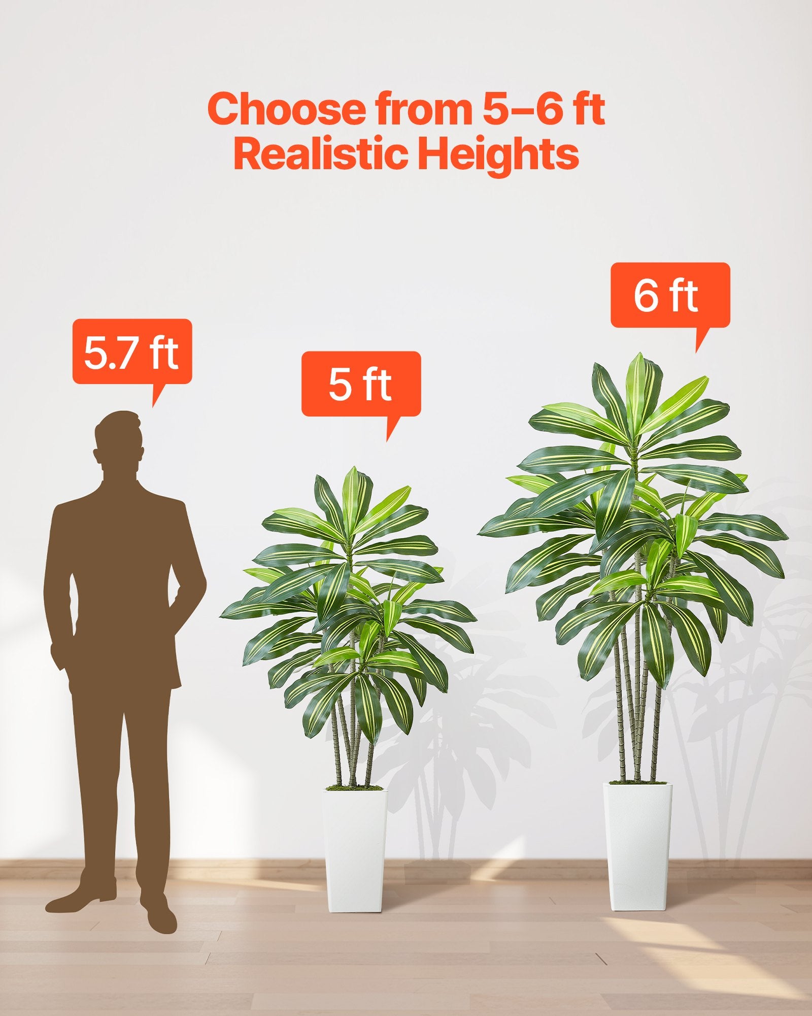 6ft Artificial Dracaena Tree with White Planter - Realistic Faux Palm for Indoor Outdoor Decor, Home Office, Housewarming Gift