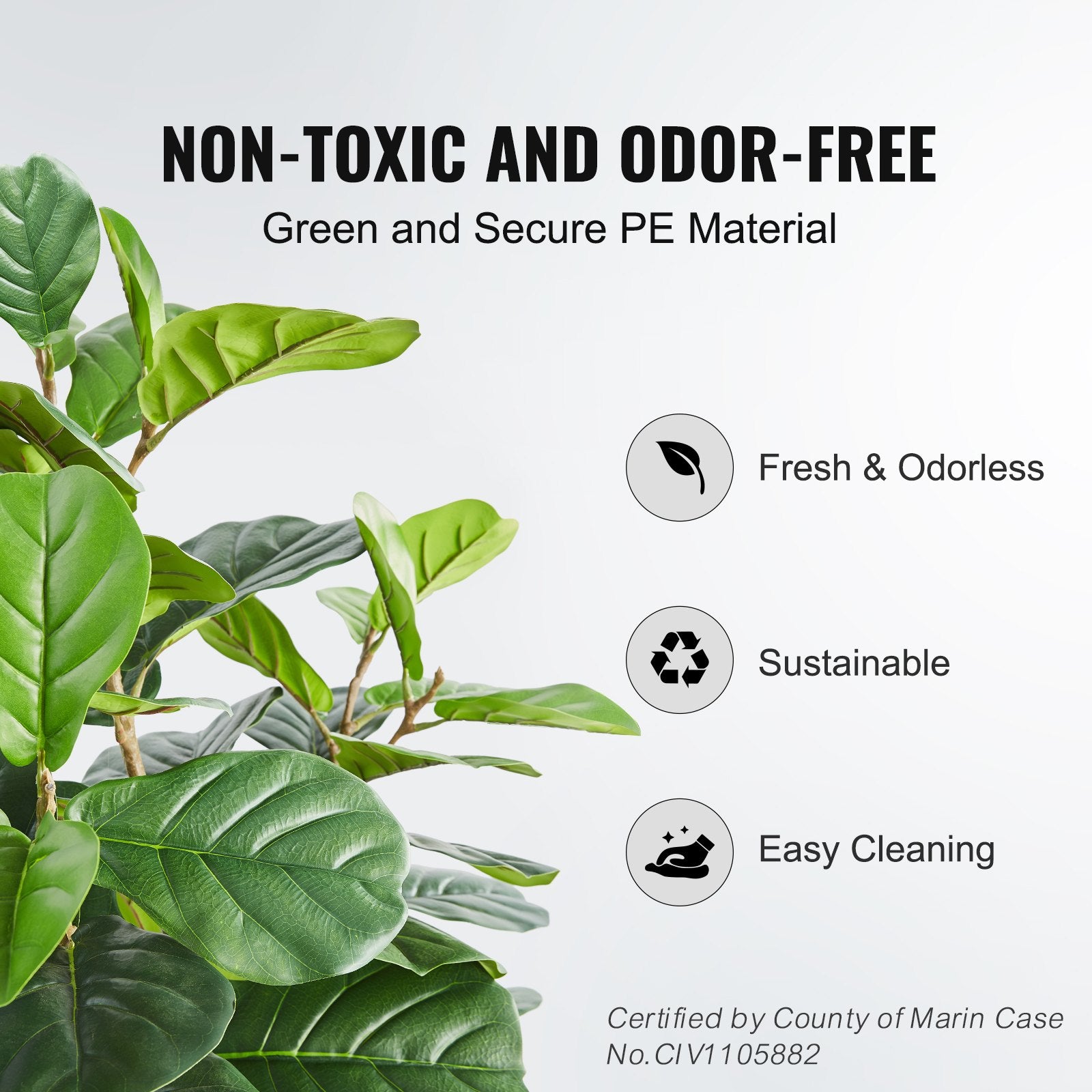 5 FT Artificial Fiddle Leaf Fig Tree - Lifelike Green Faux Plant with Secure PE Material & Anti-Tip Protection for Home, Office, Indoor & Outdoor Decor
