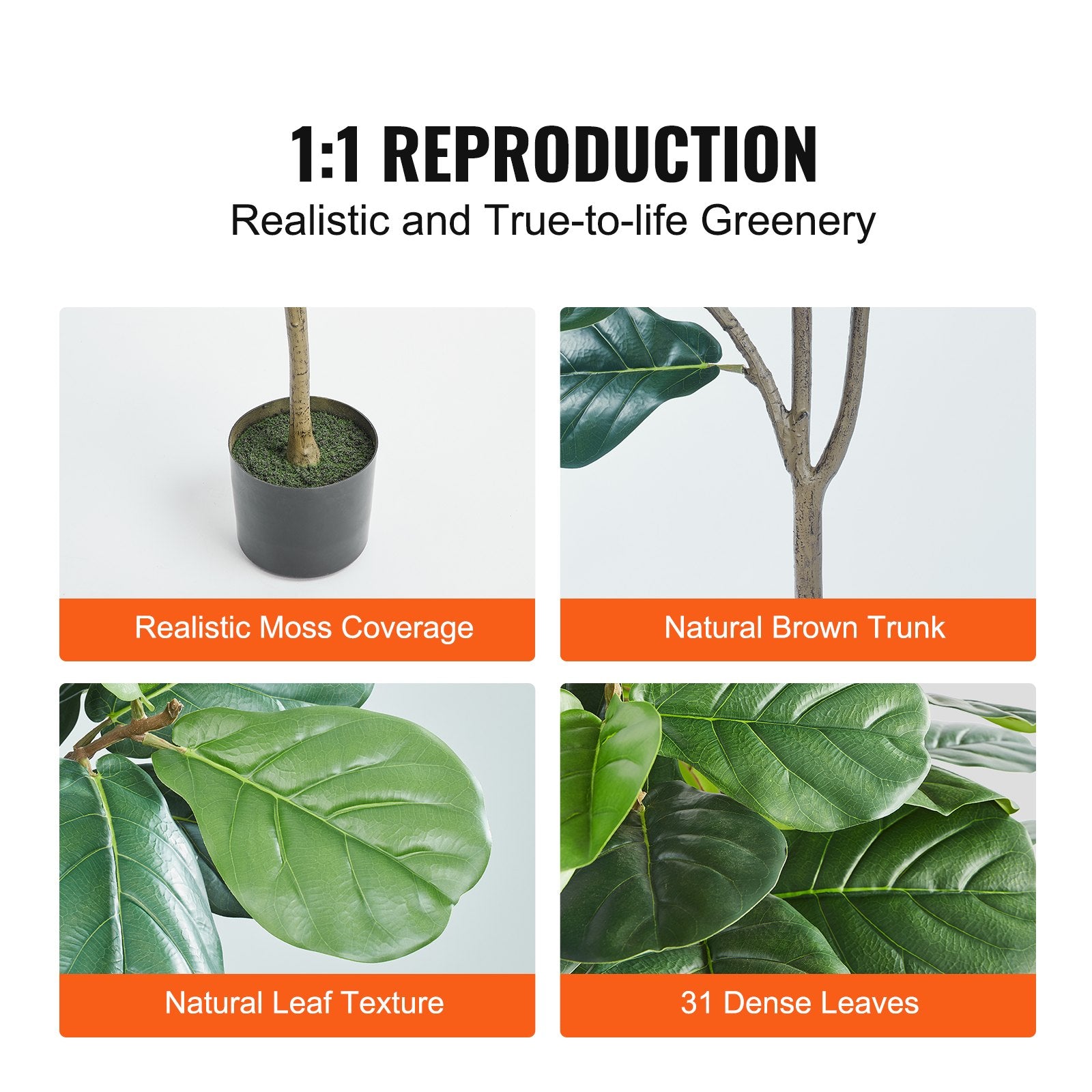 5 FT Artificial Fiddle Leaf Fig Tree - Lifelike Green Faux Plant with Secure PE Material & Anti-Tip Protection for Home, Office, Indoor & Outdoor Decor