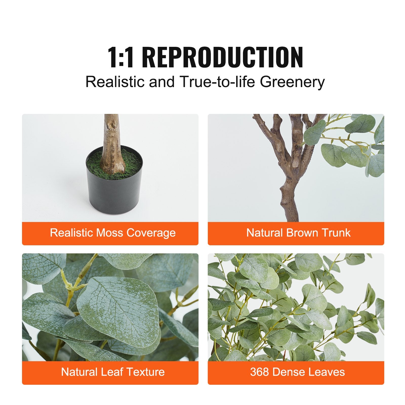 6 FT Tall Artificial Eucalyptus Tree for Home & Office Decor, Lifelike Faux Plant with Secure PE Material, Easy Assembly & Maintenance, Indoor Outdoor Use, Anti-Tip Protection