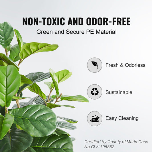 6 FT Artificial Fiddle Leaf Fig Tree - Secure PE Material, Anti-Tip Protection, Low-Maintenance Faux Plant for Home, Office, Warehouse, Indoor & Outdoor Decor