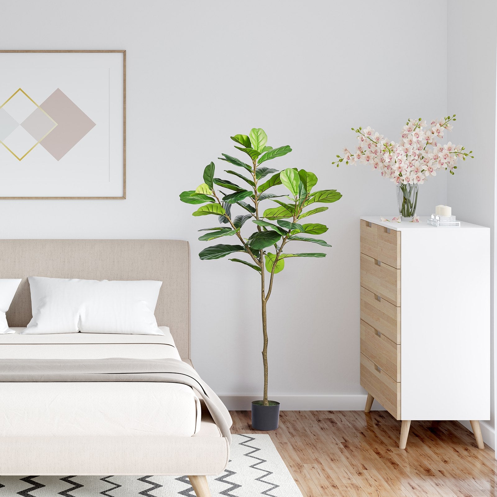 6 FT Artificial Fiddle Leaf Fig Tree - Secure PE Material, Anti-Tip Protection, Low-Maintenance Faux Plant for Home, Office, Warehouse, Indoor & Outdoor Decor