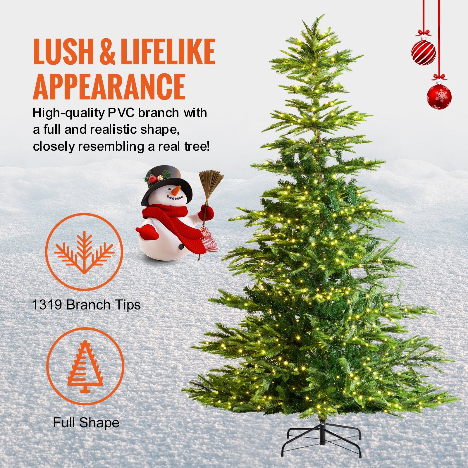 7.5ft Prelit Artificial Christmas Tree with 700 LED Lights | Lush 1319 Branch Tips | Sturdy Metal Base for Home, Office, Party Decor