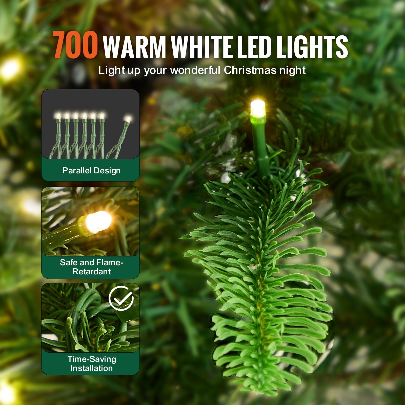 7.5ft Prelit Artificial Christmas Tree with 700 LED Lights | Lush 1319 Branch Tips | Sturdy Metal Base for Home, Office, Party Decor