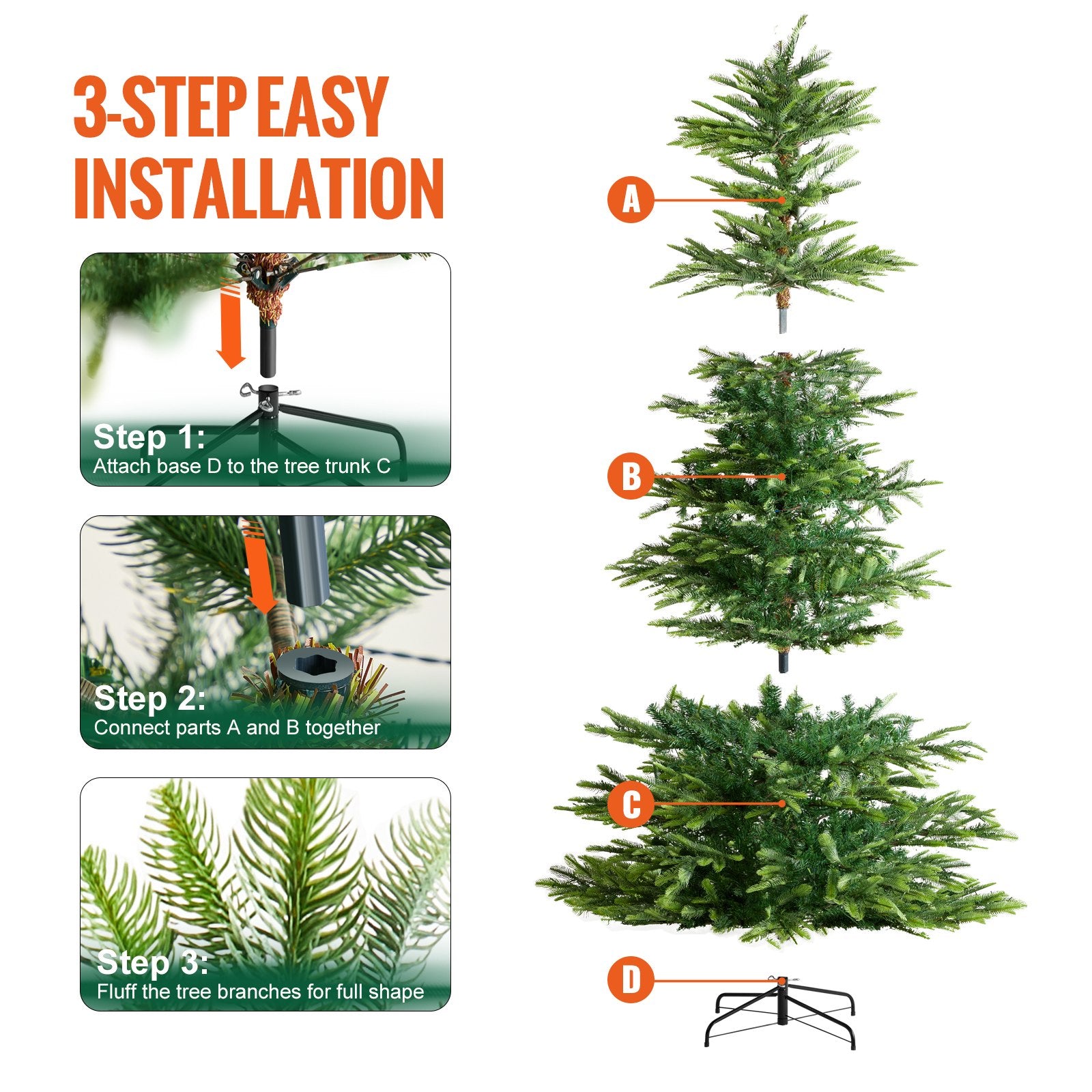 7.5ft Prelit Artificial Christmas Tree with 700 LED Lights | Lush 1319 Branch Tips | Sturdy Metal Base for Home, Office, Party Decor