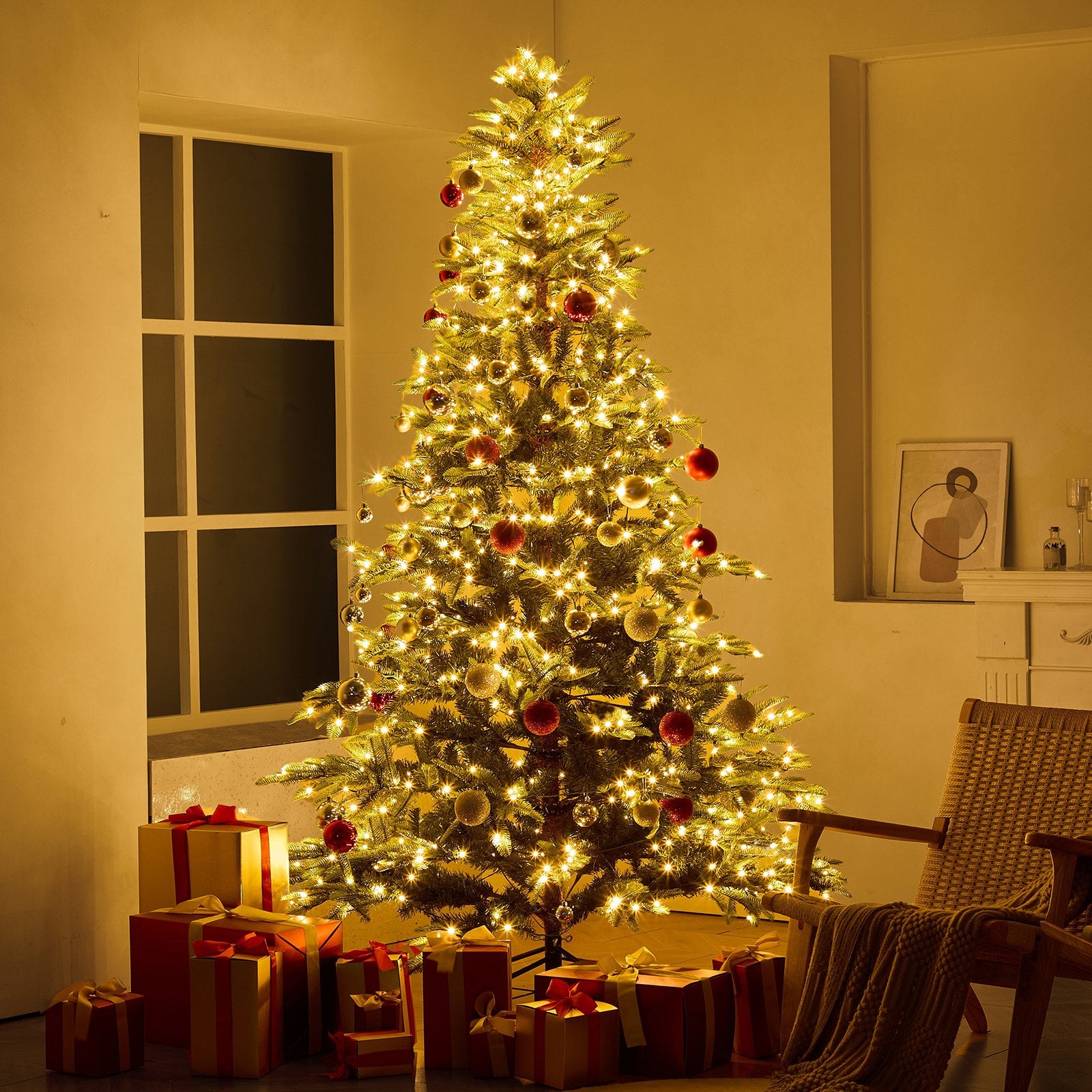 7.5ft Prelit Artificial Christmas Tree with 700 LED Lights | Lush 1319 Branch Tips | Sturdy Metal Base for Home, Office, Party Decor