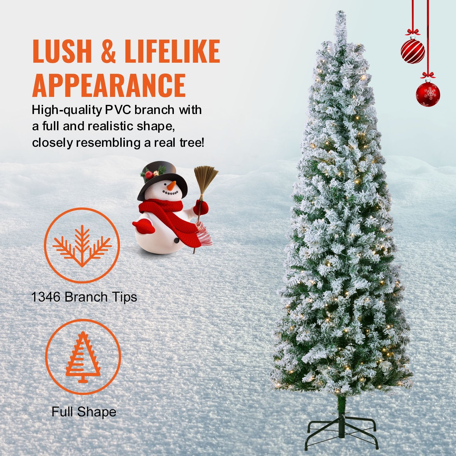 6.5ft Flocked Xmas Tree with 250 Warm White LEDs, Realistic 814 Branch Tips, Sturdy Metal Stand for Home, Office, Party Decor