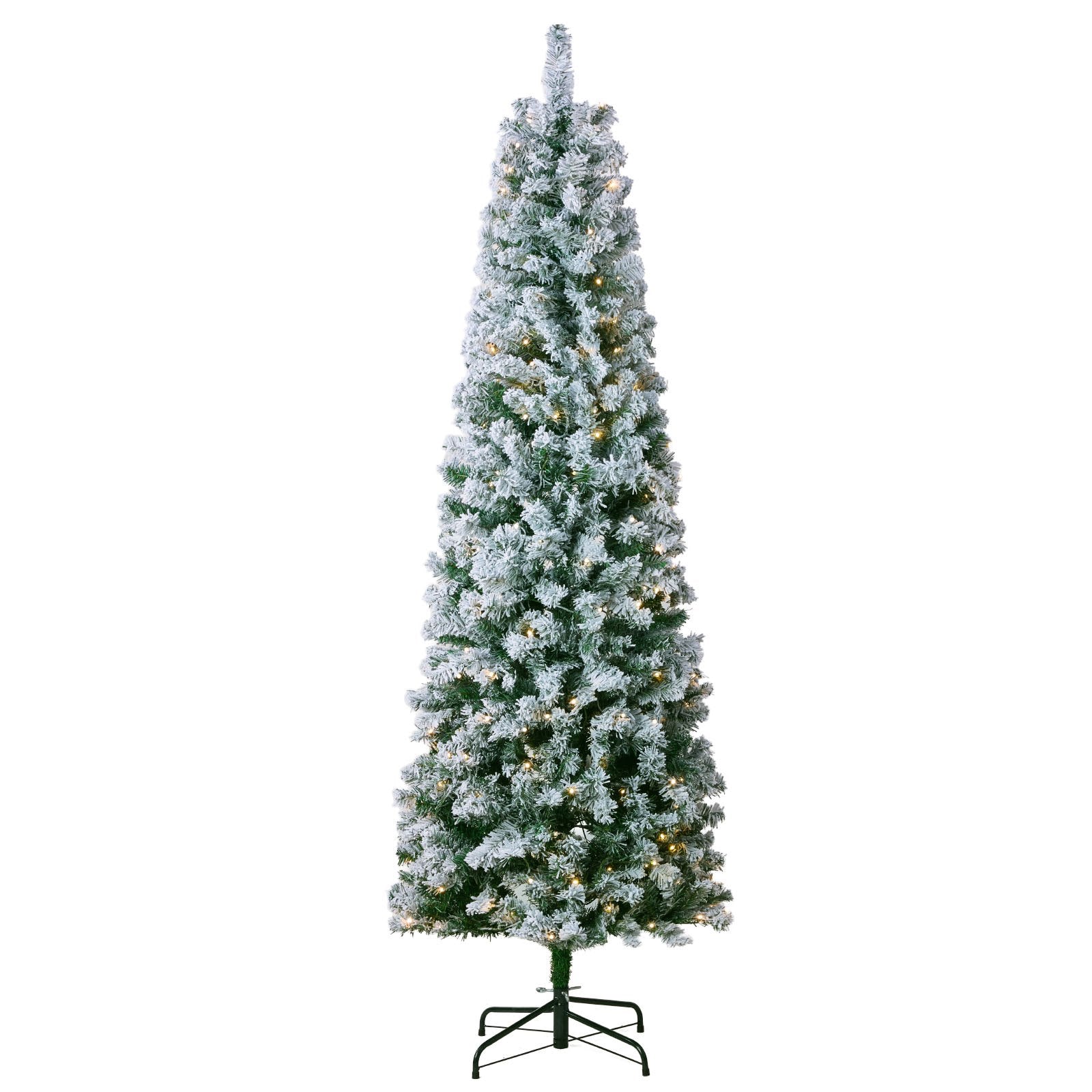 6.5ft Flocked Xmas Tree with 250 Warm White LEDs, Realistic 814 Branch Tips, Sturdy Metal Stand for Home, Office, Party Decor