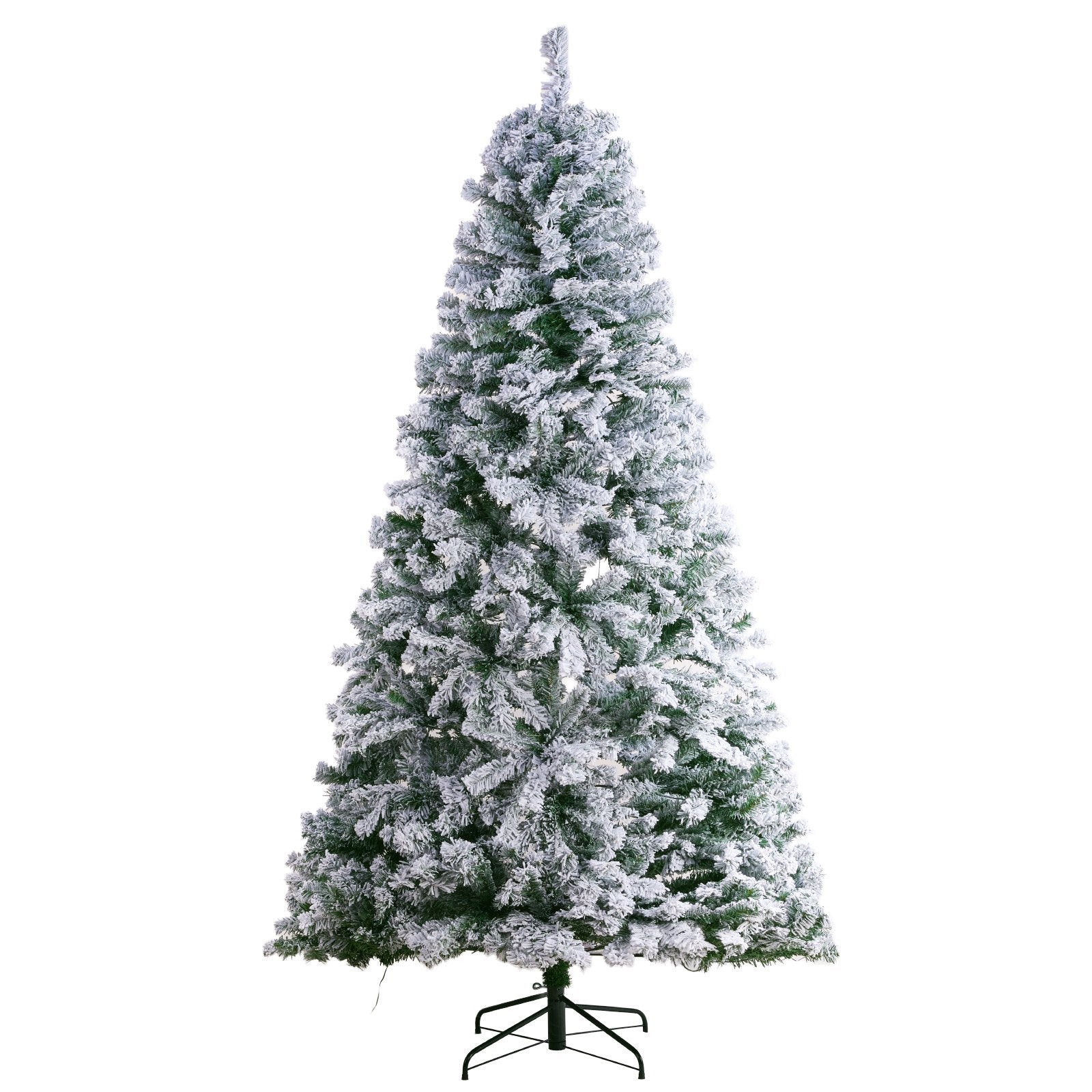 7.5ft Prelit Flocked Artificial Christmas Tree with 550 Warm White LED Lights, 1346 Branch Tips, Metal Base for Home and Office Decoration