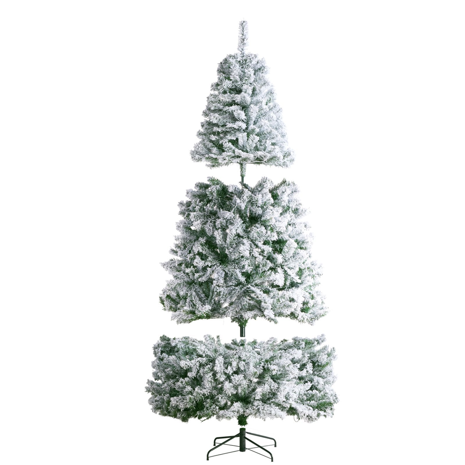 7.5ft Prelit Flocked Artificial Christmas Tree with 550 Warm White LED Lights, 1346 Branch Tips, Metal Base for Home and Office Decoration