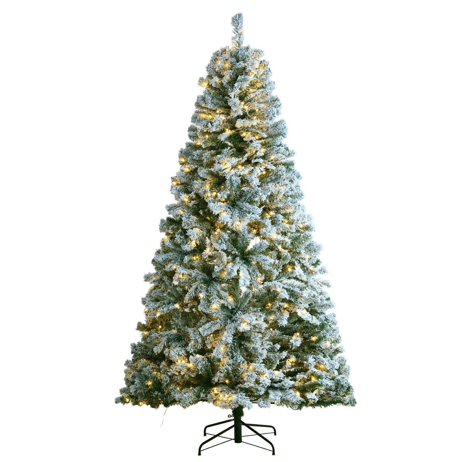 7.5ft Prelit Flocked Artificial Christmas Tree with 550 Warm White LED Lights, 1346 Branch Tips, Metal Base for Home and Office Decoration
