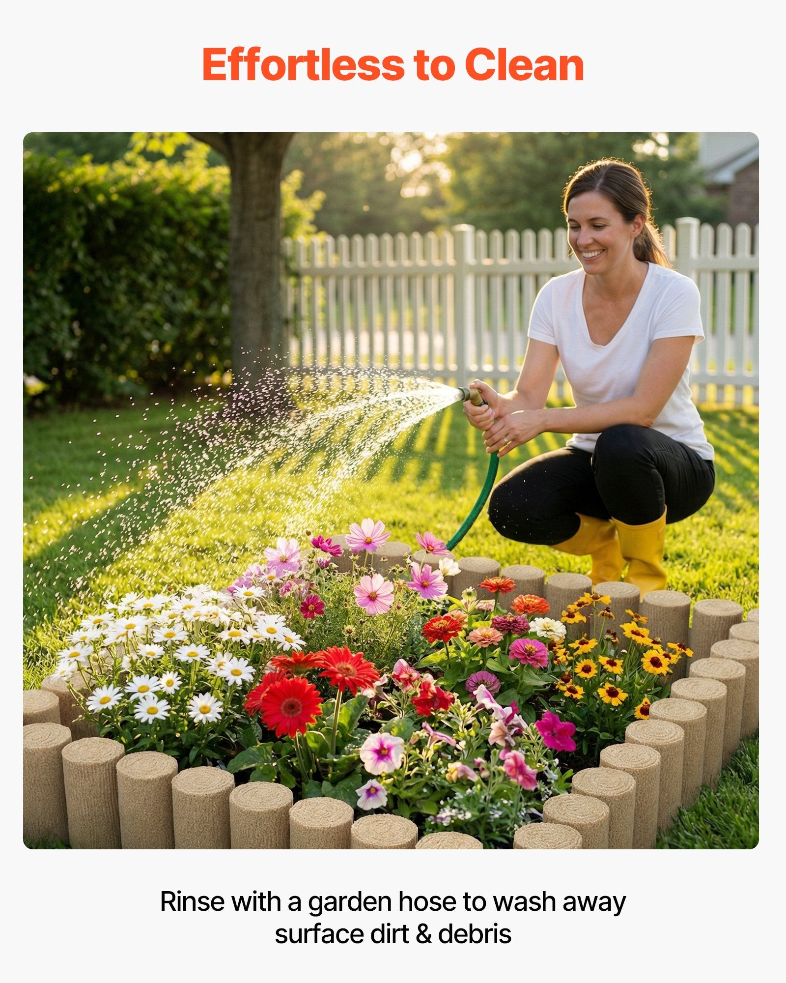 Transform Your Outdoor Space with Faux Wood Landscape Edging – 13.7 ft No Dig Kit for Lawns, Flower Beds & Pathways, 4-Pack, Beige, Flexible & Durable Design