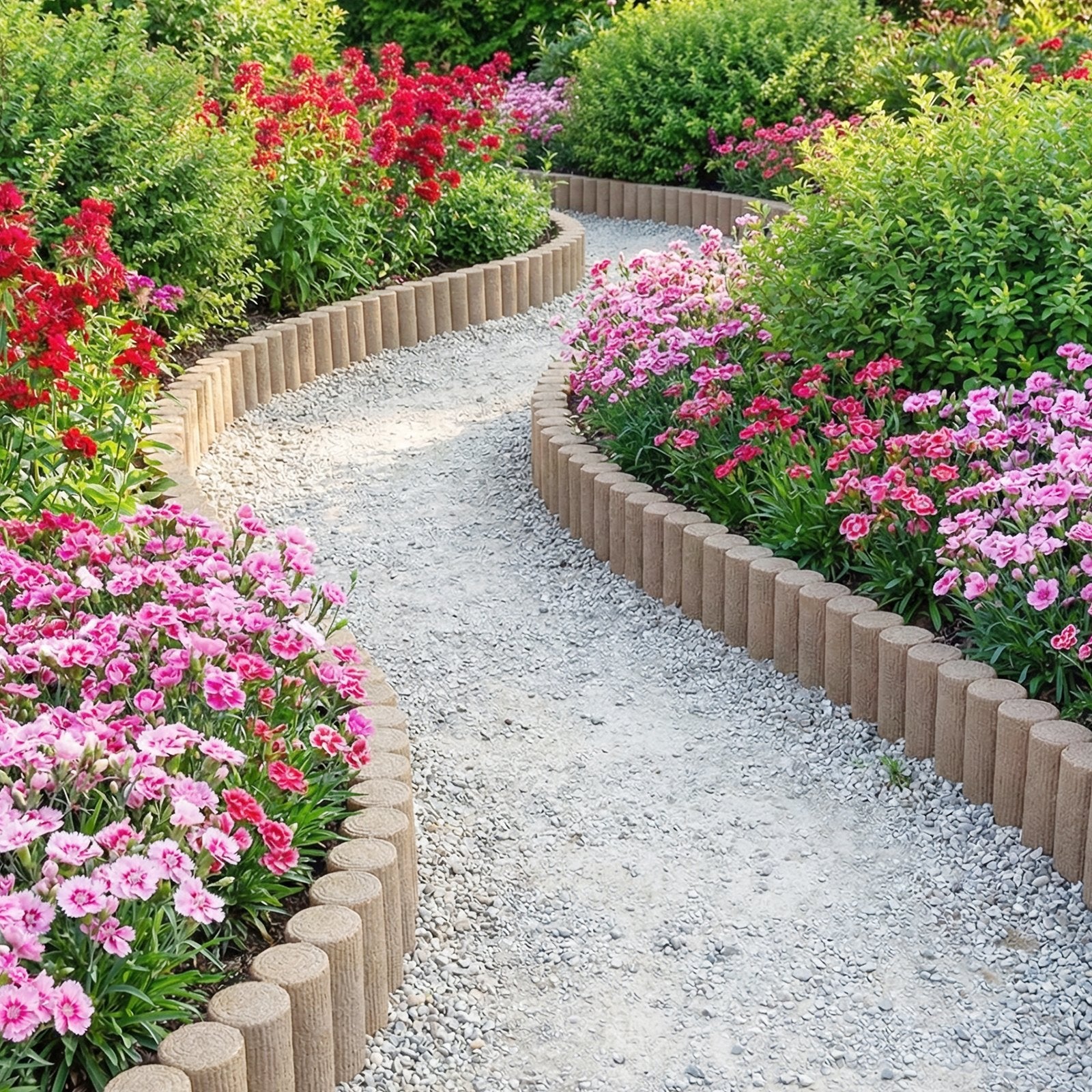 Transform Your Outdoor Space with Faux Wood Landscape Edging – 13.7 ft No Dig Kit for Lawns, Flower Beds & Pathways, 4-Pack, Beige, Flexible & Durable Design