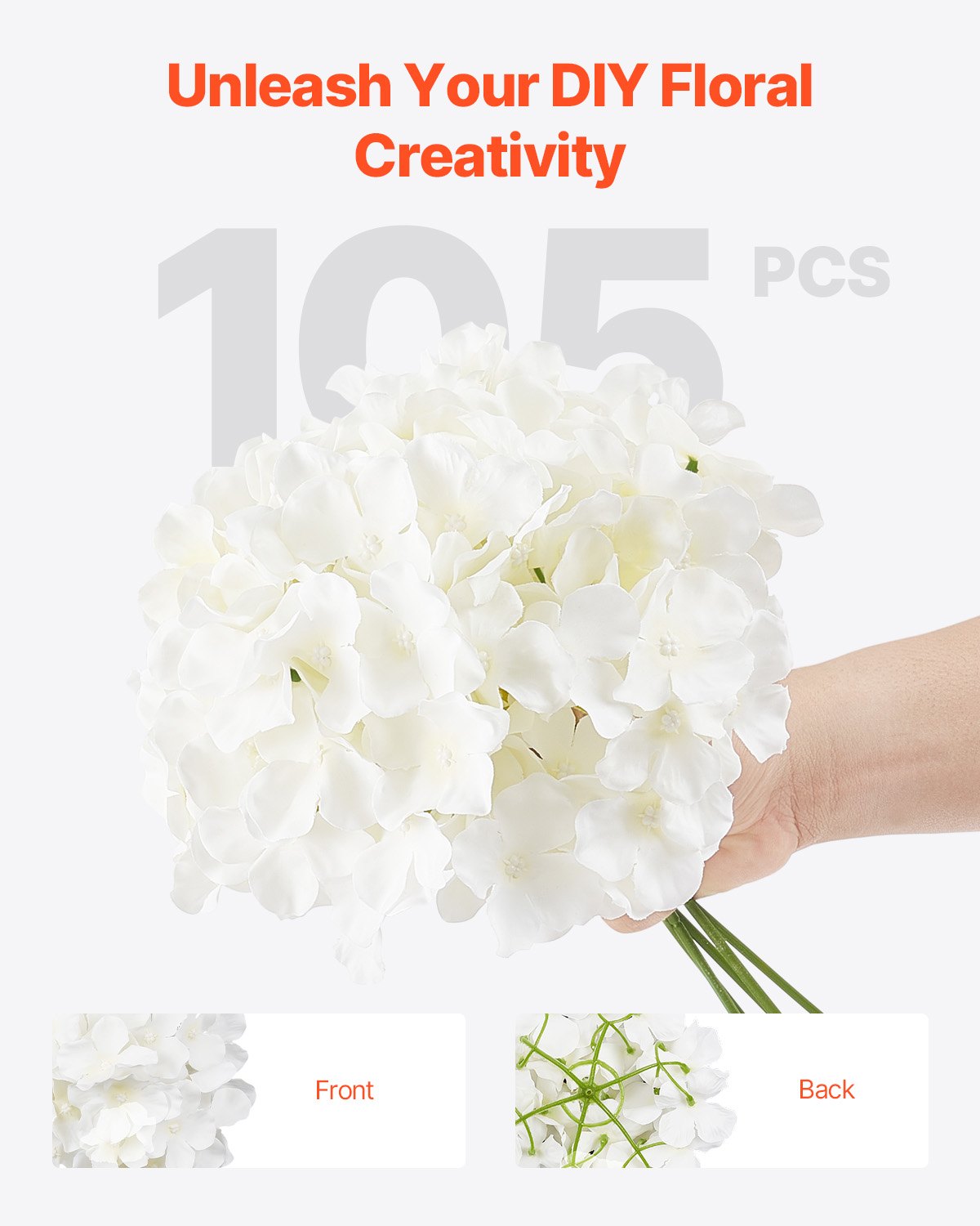 105-Piece White Silk Artificial Hydrangea Set - Realistic Faux Flowers for DIY Wedding Bouquets, Home Centerpieces, and Party Decor