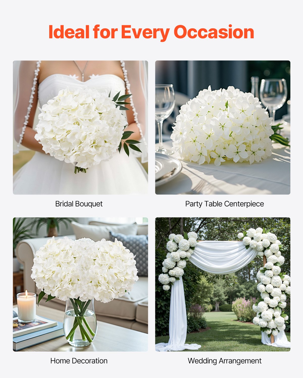 105-Piece White Silk Artificial Hydrangea Set - Realistic Faux Flowers for DIY Wedding Bouquets, Home Centerpieces, and Party Decor