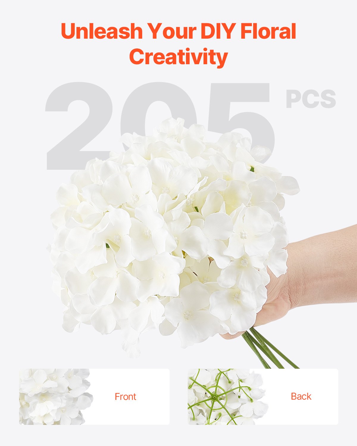 Elegant 205-Piece White Silk Hydrangea Set for DIY Wedding Bouquets, Home Centerpieces, and Party Table Decorations - Realistic Faux Flower Stems
