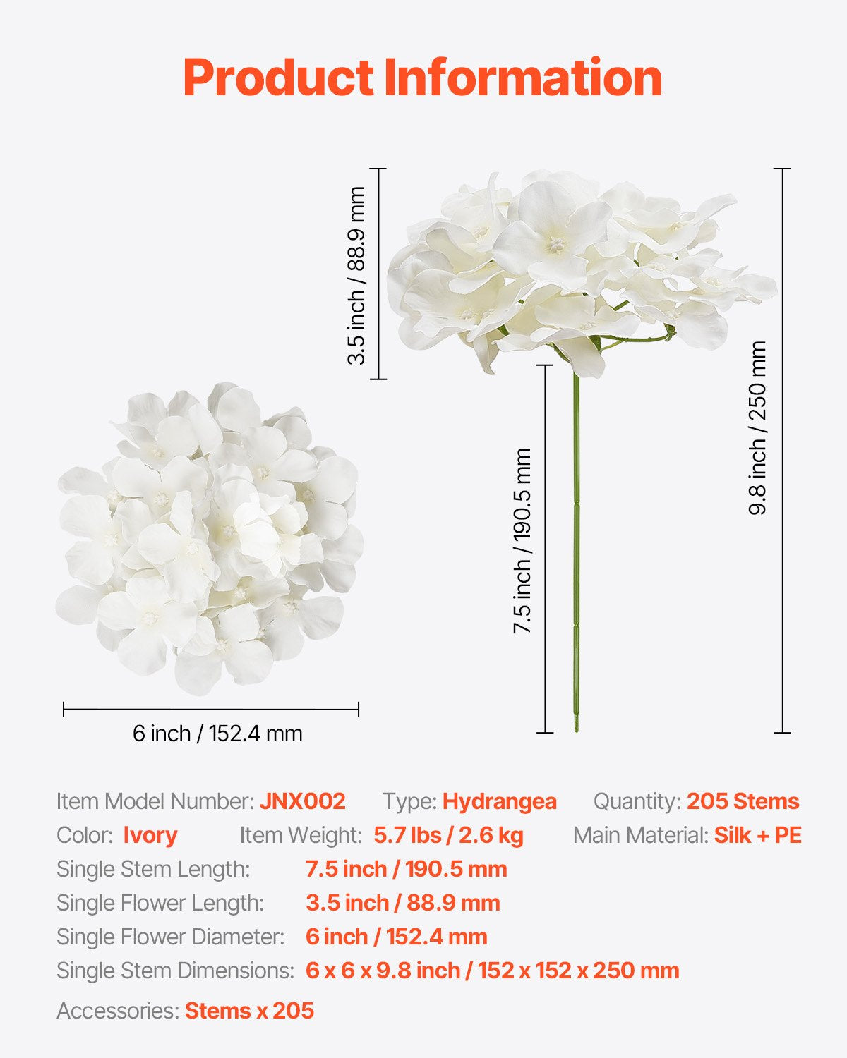 Elegant 205-Piece White Silk Hydrangea Set for DIY Wedding Bouquets, Home Centerpieces, and Party Table Decorations - Realistic Faux Flower Stems