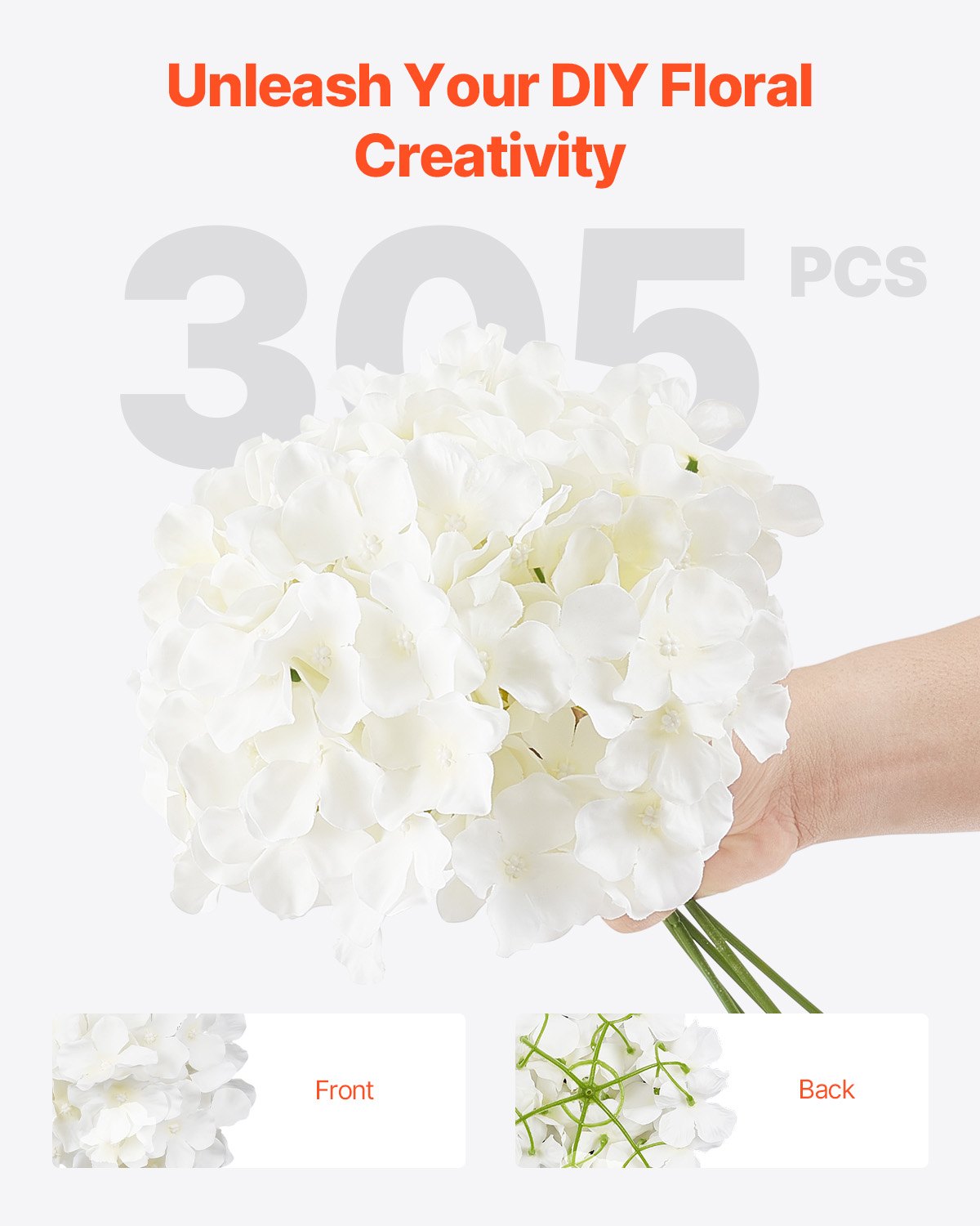 Elegant White Silk Hydrangea Artificial Flowers, 305 Pcs for DIY Bridal Bouquets, Home Decor, Party Centerpieces, Long-Lasting Realistic Look