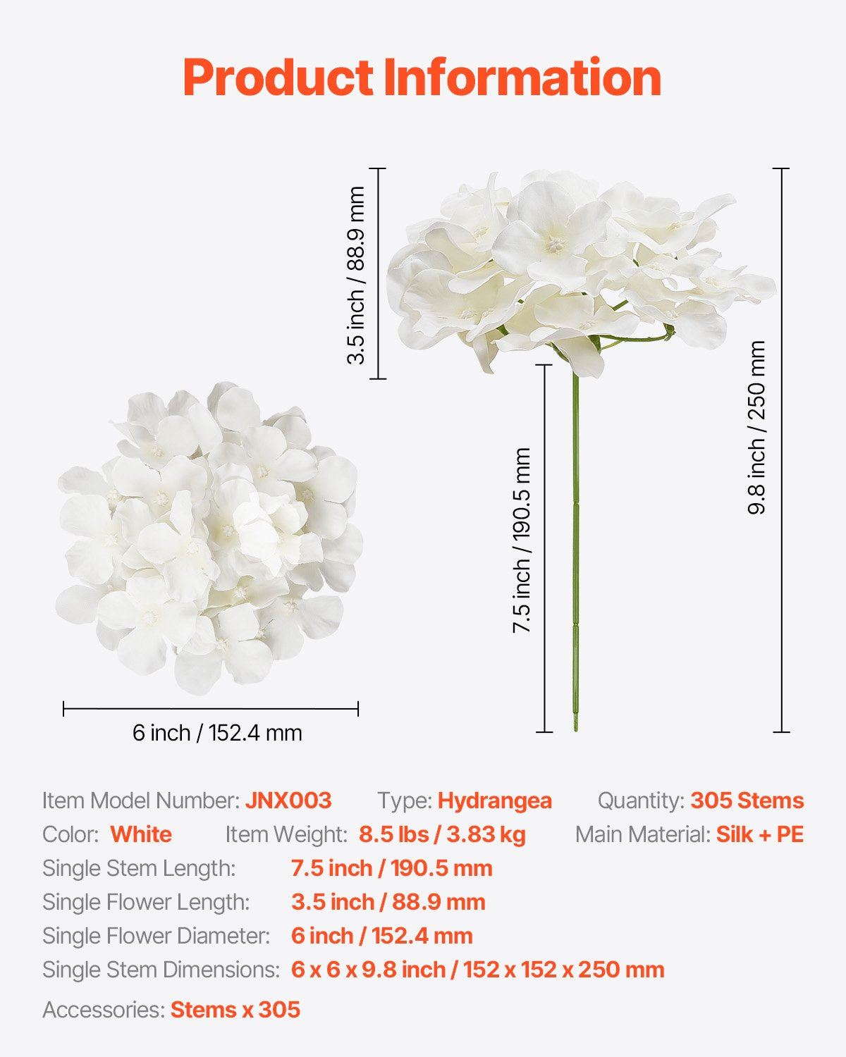 Elegant White Silk Hydrangea Artificial Flowers, 305 Pcs for DIY Bridal Bouquets, Home Decor, Party Centerpieces, Long-Lasting Realistic Look