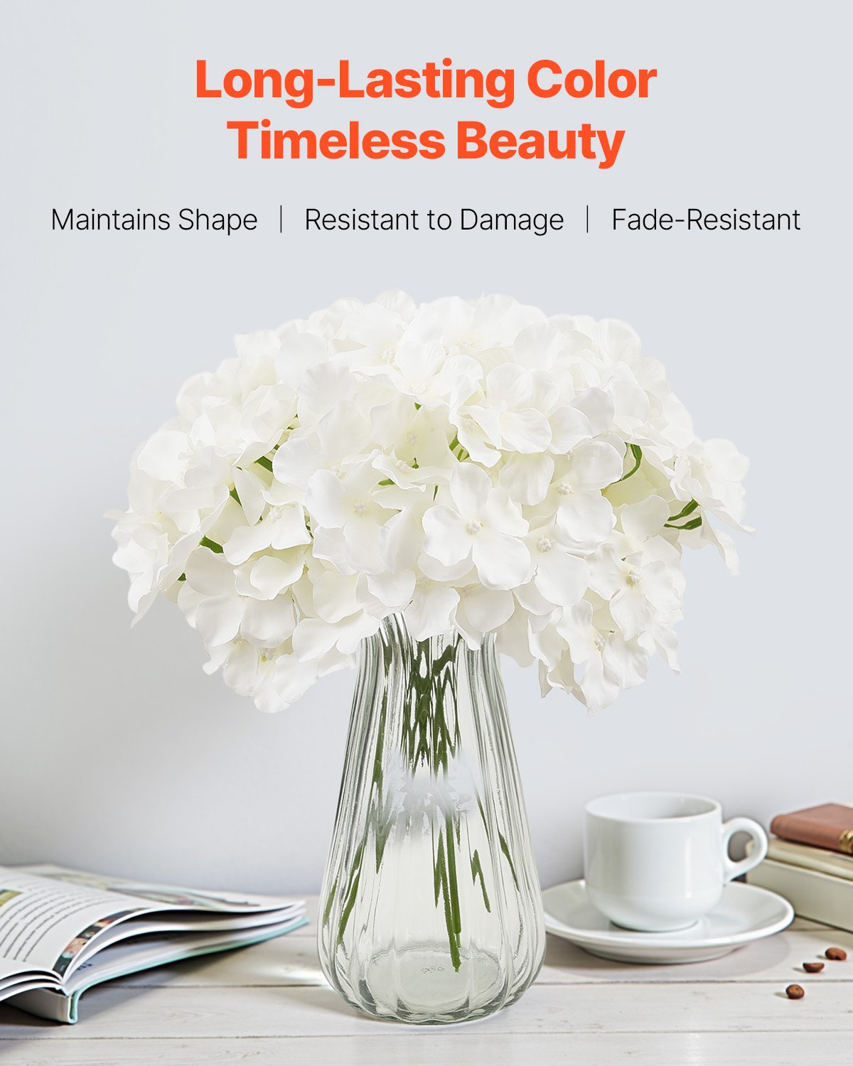 65-Piece White Silk Hydrangea Faux Flowers for DIY Wedding Bouquets, Bridal Showers, Home Centerpieces, and Party Table Decor