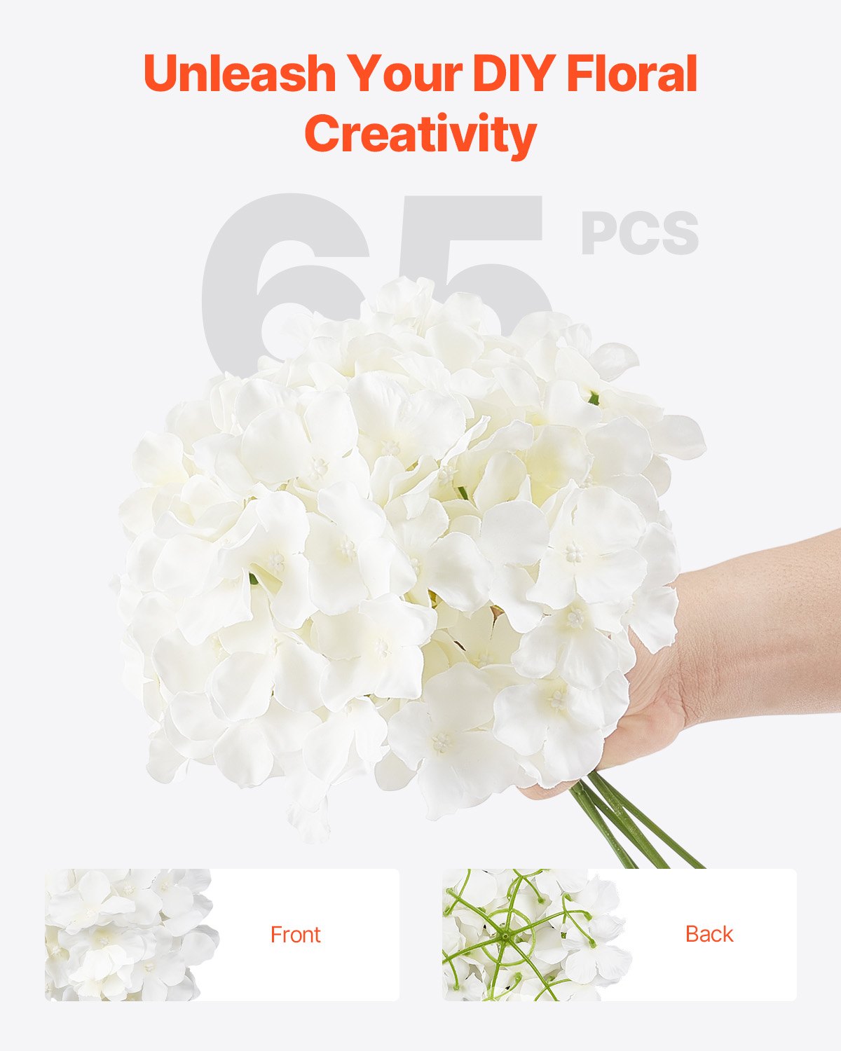 65-Piece White Silk Hydrangea Faux Flowers for DIY Wedding Bouquets, Bridal Showers, Home Centerpieces, and Party Table Decor
