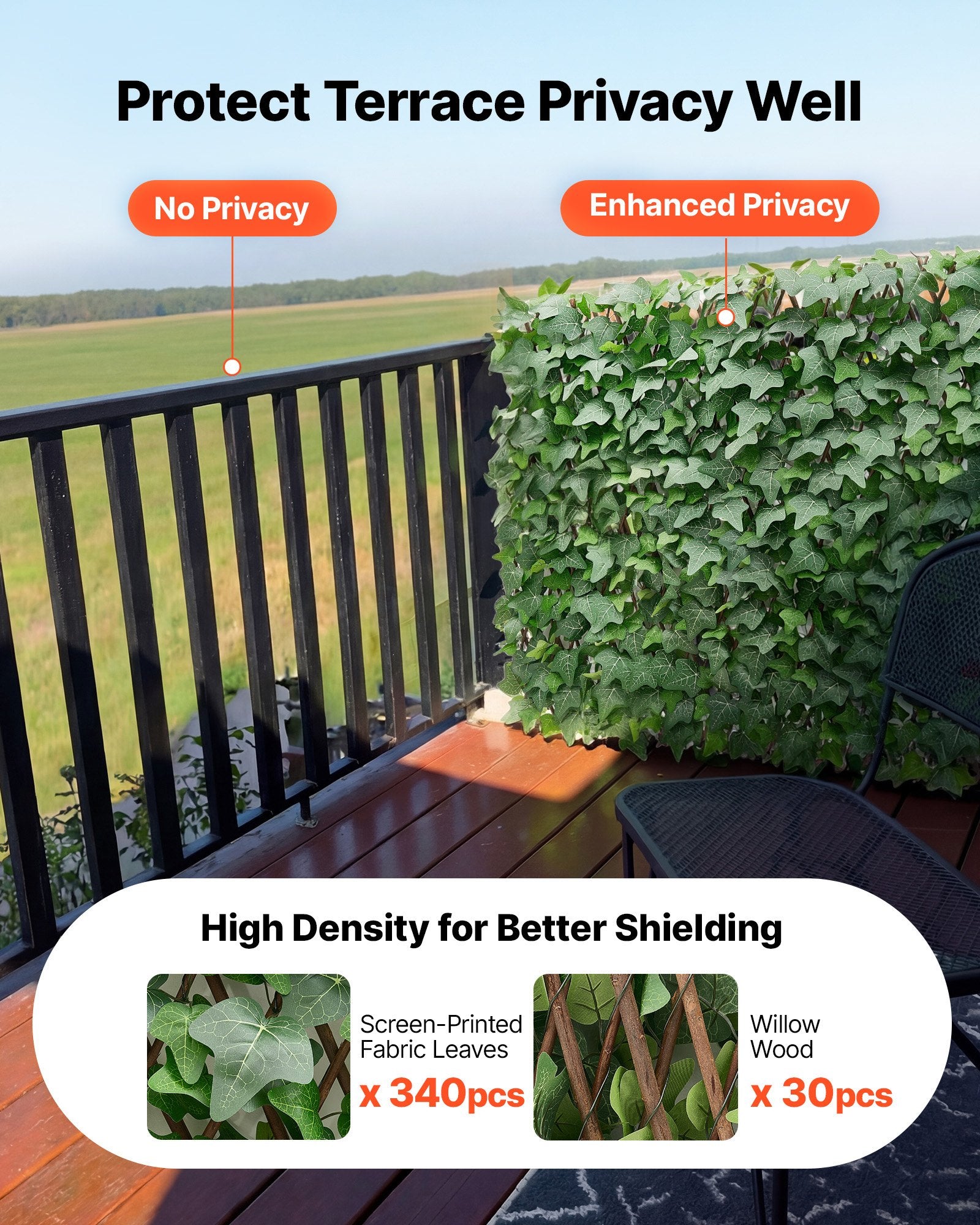 Expandable 25x126" Artificial Ivy Fence Screen - Realistic Faux Greenery Backdrop with Zip Ties for Balcony, Patio & Outdoor Privacy