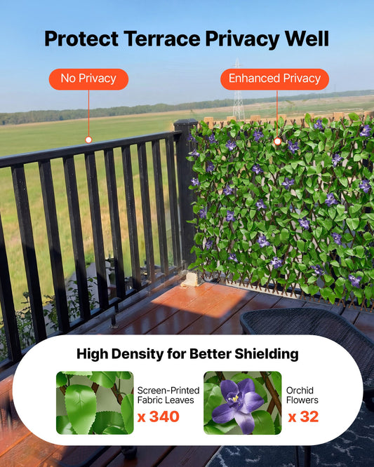 Expandable Ivy Privacy Screen, 25.5 x 122 in - Realistic Artificial Plant Wall with Zip Ties, Decorative Greenery for Outdoor Balcony, Patio, Faux Green Fence Backdrop