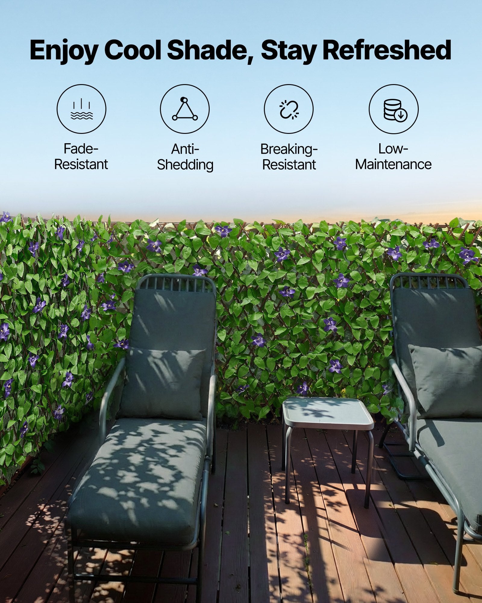 Expandable Ivy Privacy Screen, 25.5 x 122 in - Realistic Artificial Plant Wall with Zip Ties, Decorative Greenery for Outdoor Balcony, Patio, Faux Green Fence Backdrop