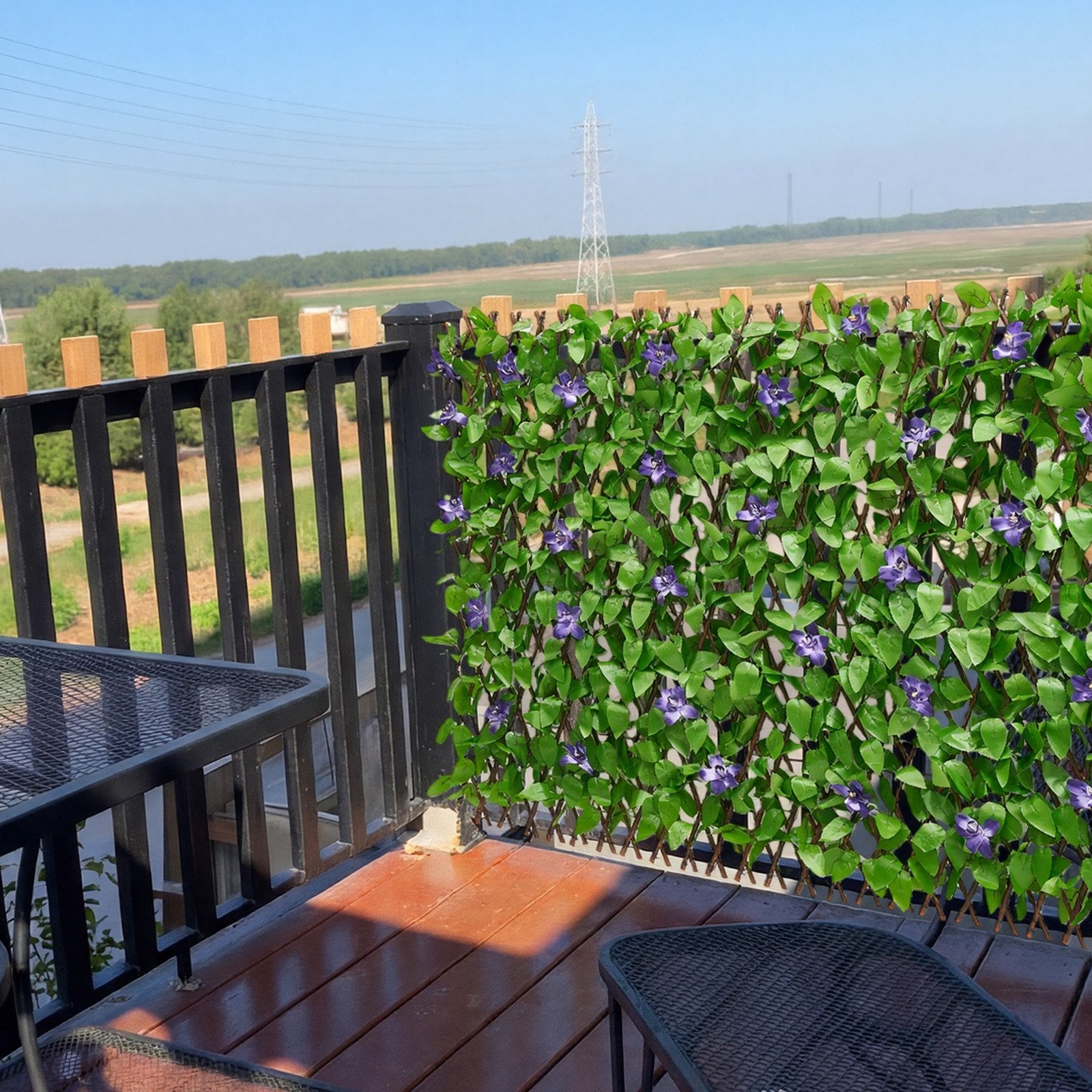 Expandable Ivy Privacy Screen, 25.5 x 122 in - Realistic Artificial Plant Wall with Zip Ties, Decorative Greenery for Outdoor Balcony, Patio, Faux Green Fence Backdrop