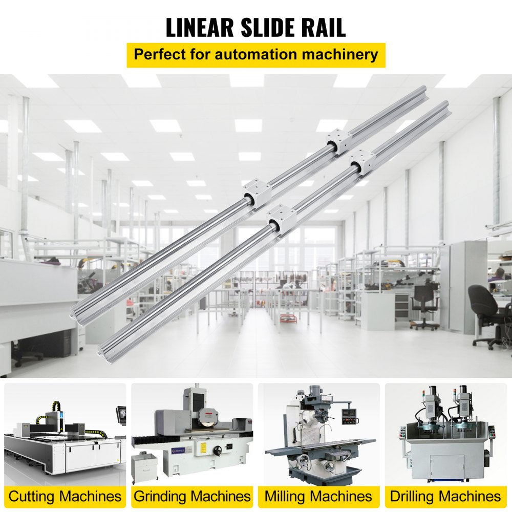 Adjustable Linear Rail System with Bearings for CNC and Milling Projects - 2PCS Rails and 4 Bearing Blocks for X, Y, Z Axis Motion