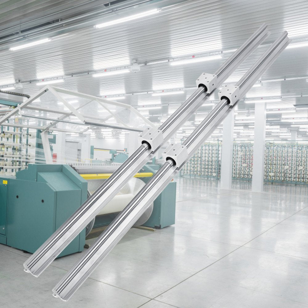 Adjustable Linear Rail System with Bearings for CNC and Milling Projects - 2PCS Rails and 4 Bearing Blocks for X, Y, Z Axis Motion