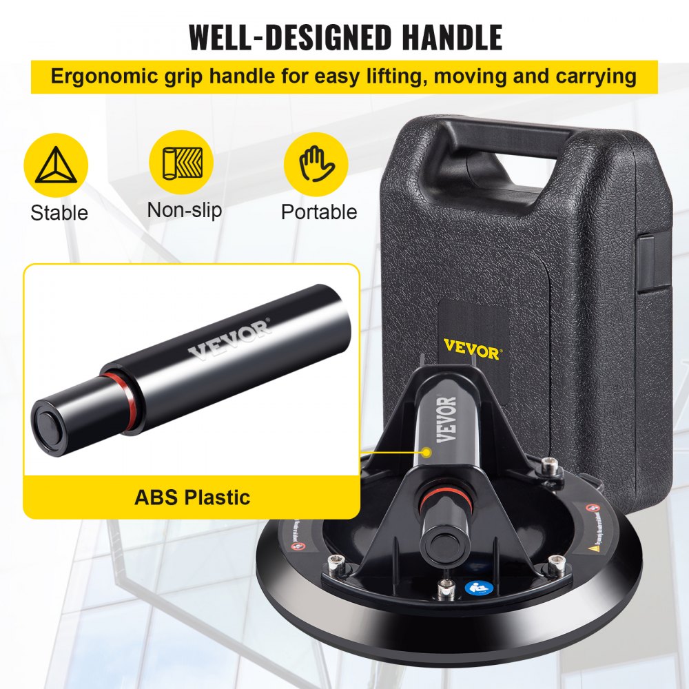 Heavy-Duty 8-Inch Vacuum Suction Cup for Lifting Glass and Granite, Up to 220 lbs Capacity, Ideal for Moving Large Tiles and Window Replacement