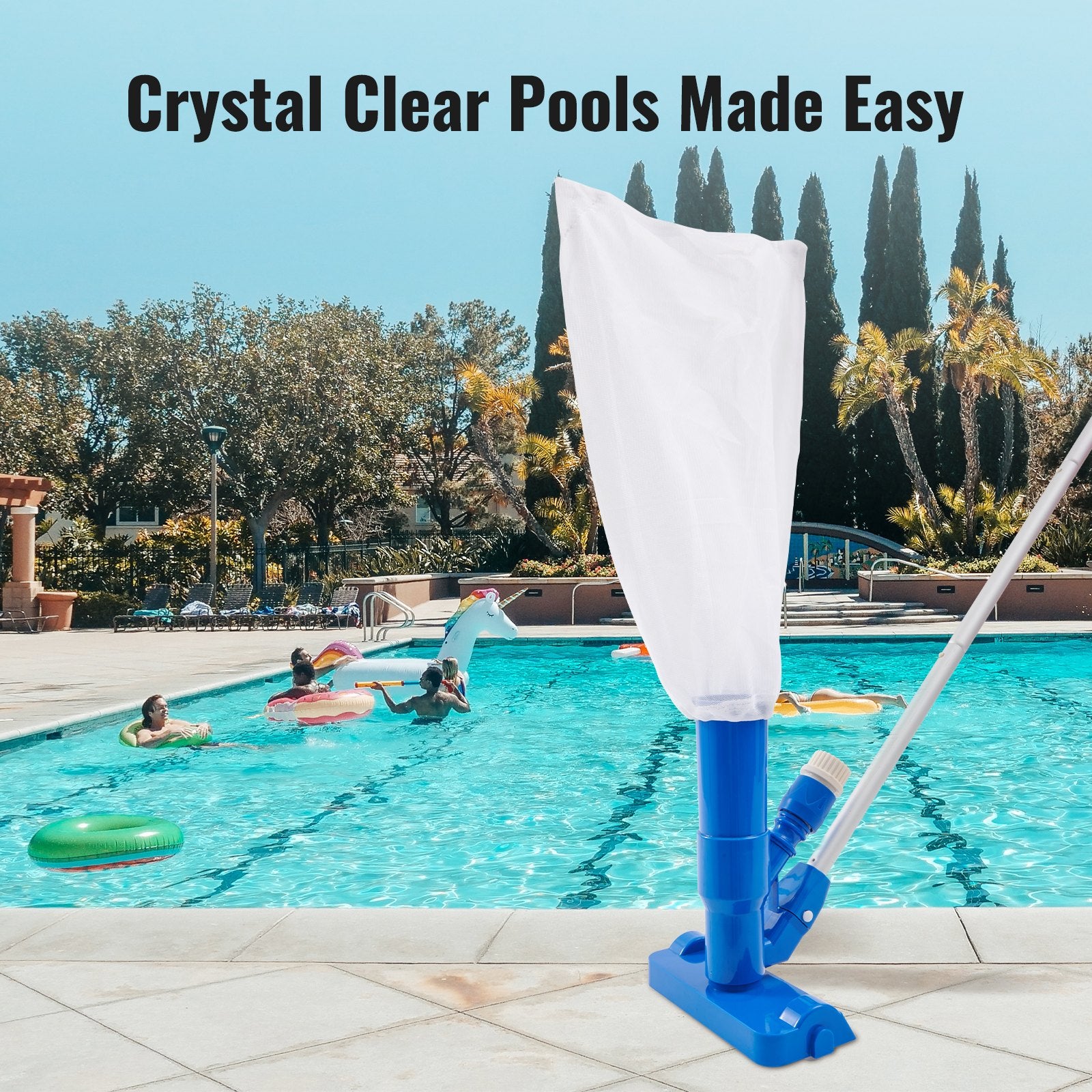 Compact Handheld Pool Vacuum Cleaner with 3 Brushes & 56" Pole for Efficient Cleaning of Above Ground Pools, Spas, Ponds, and Fountains