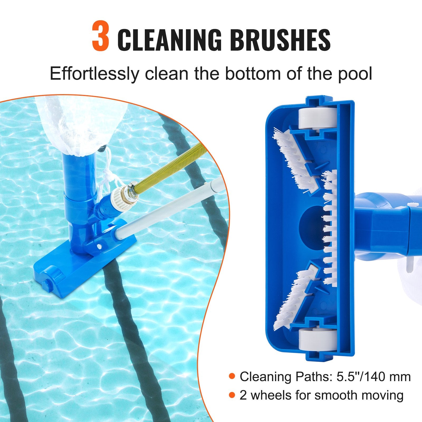 Compact Handheld Pool Vacuum Cleaner with 3 Brushes & 56" Pole for Efficient Cleaning of Above Ground Pools, Spas, Ponds, and Fountains