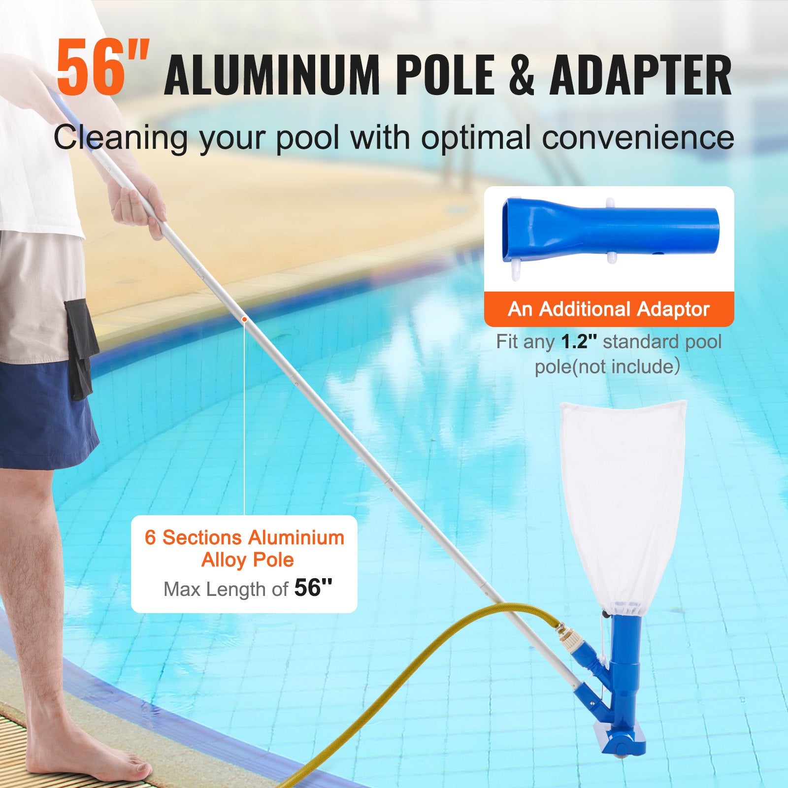 Compact Handheld Pool Vacuum Cleaner with 3 Brushes & 56" Pole for Efficient Cleaning of Above Ground Pools, Spas, Ponds, and Fountains