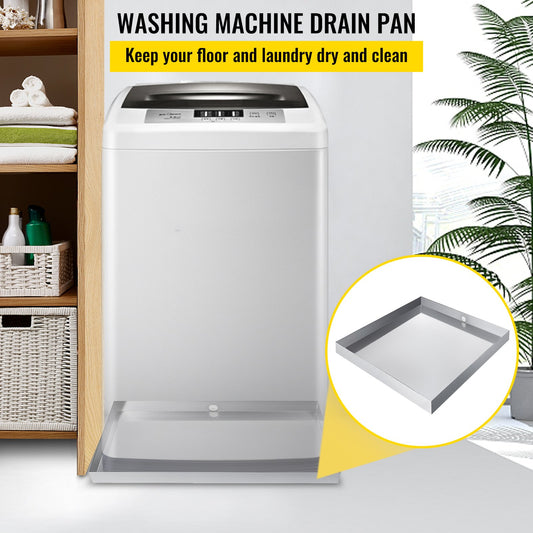 Heavy Duty 304 Stainless Steel Washing Machine Pan - 27x25x2.5 Inch Drip Tray with Drain Hole & Hose Adapter, Compact Washer Protection